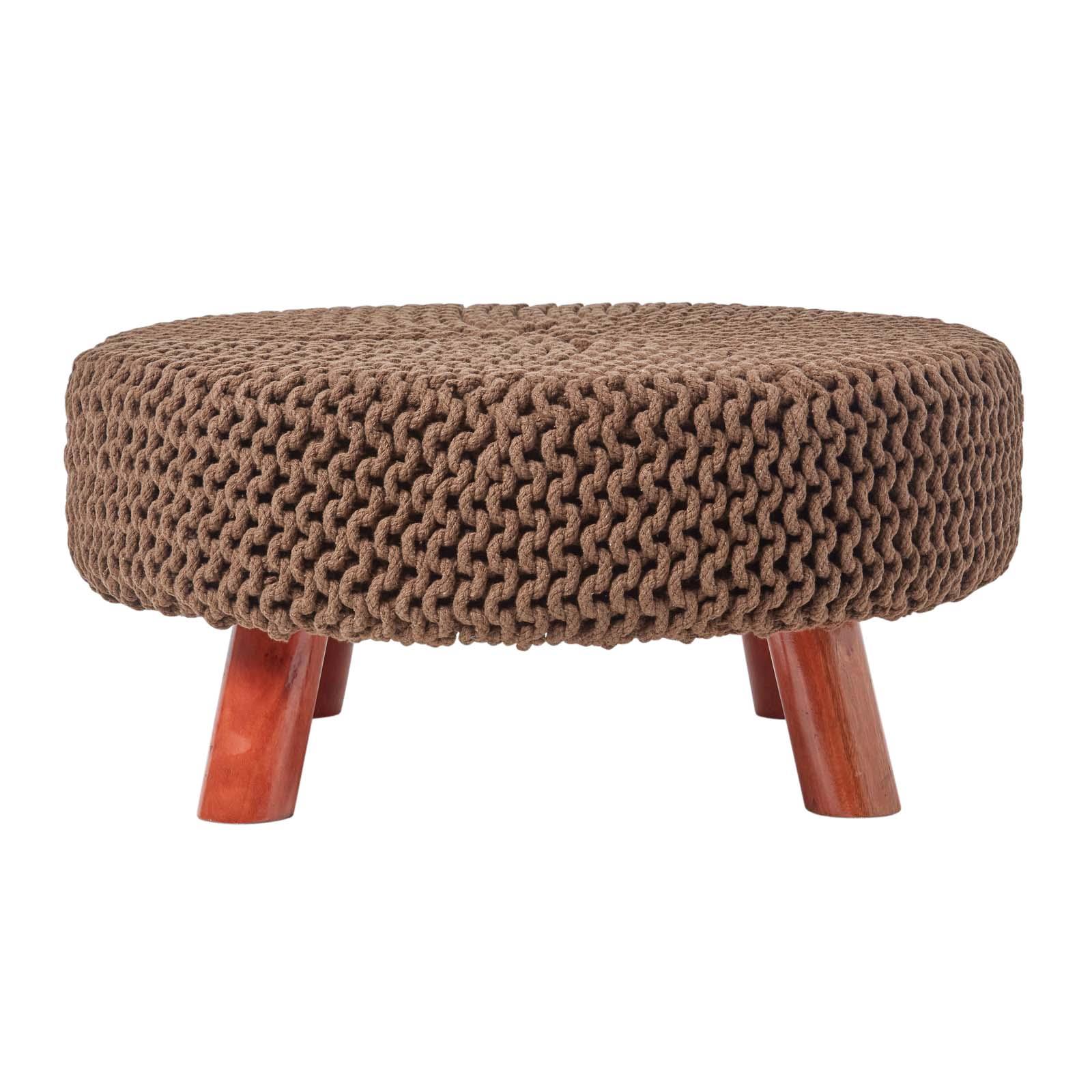 Round Knitted Footstool 100% Cotton Flat Circular with 4 Support Wooden Legs - Picture 14 of 108