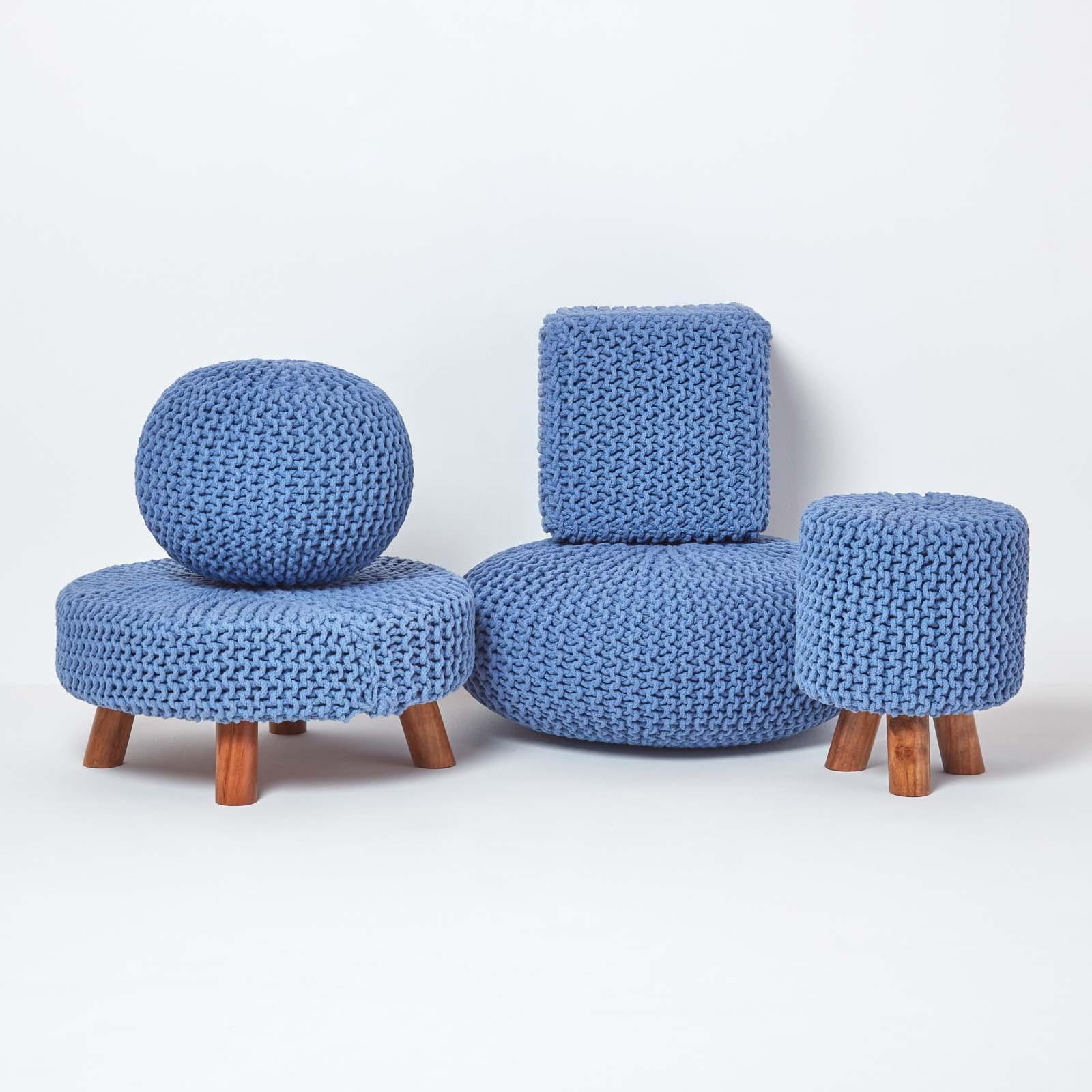 Round Knitted Footstool 100% Cotton Flat Circular with 4 Support Wooden Legs - Picture 12 of 108