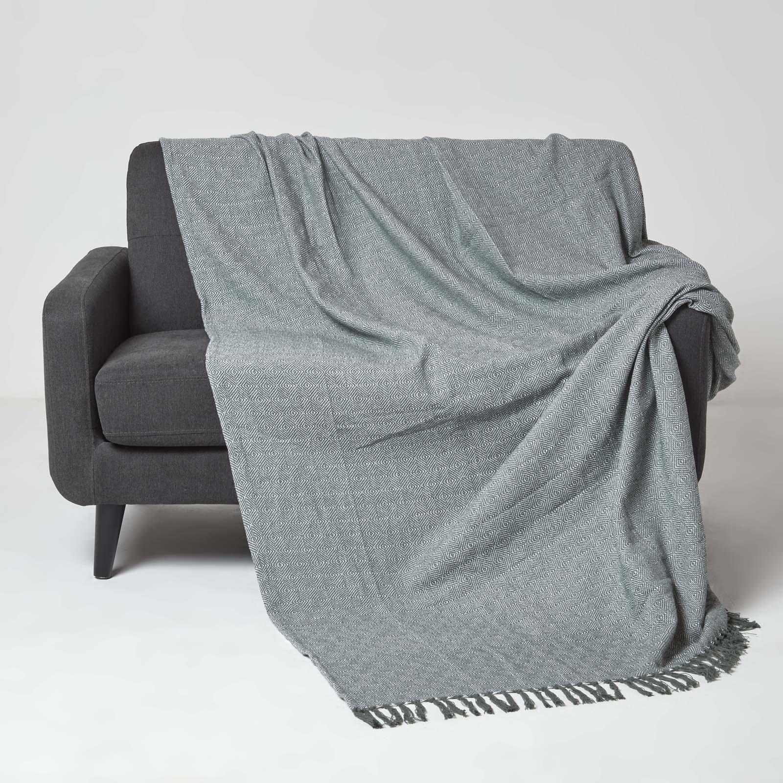 100% Cotton Lightweight Handwoven Textured "MALDA" Throw Blanket with Tassels - Picture 7 of 16