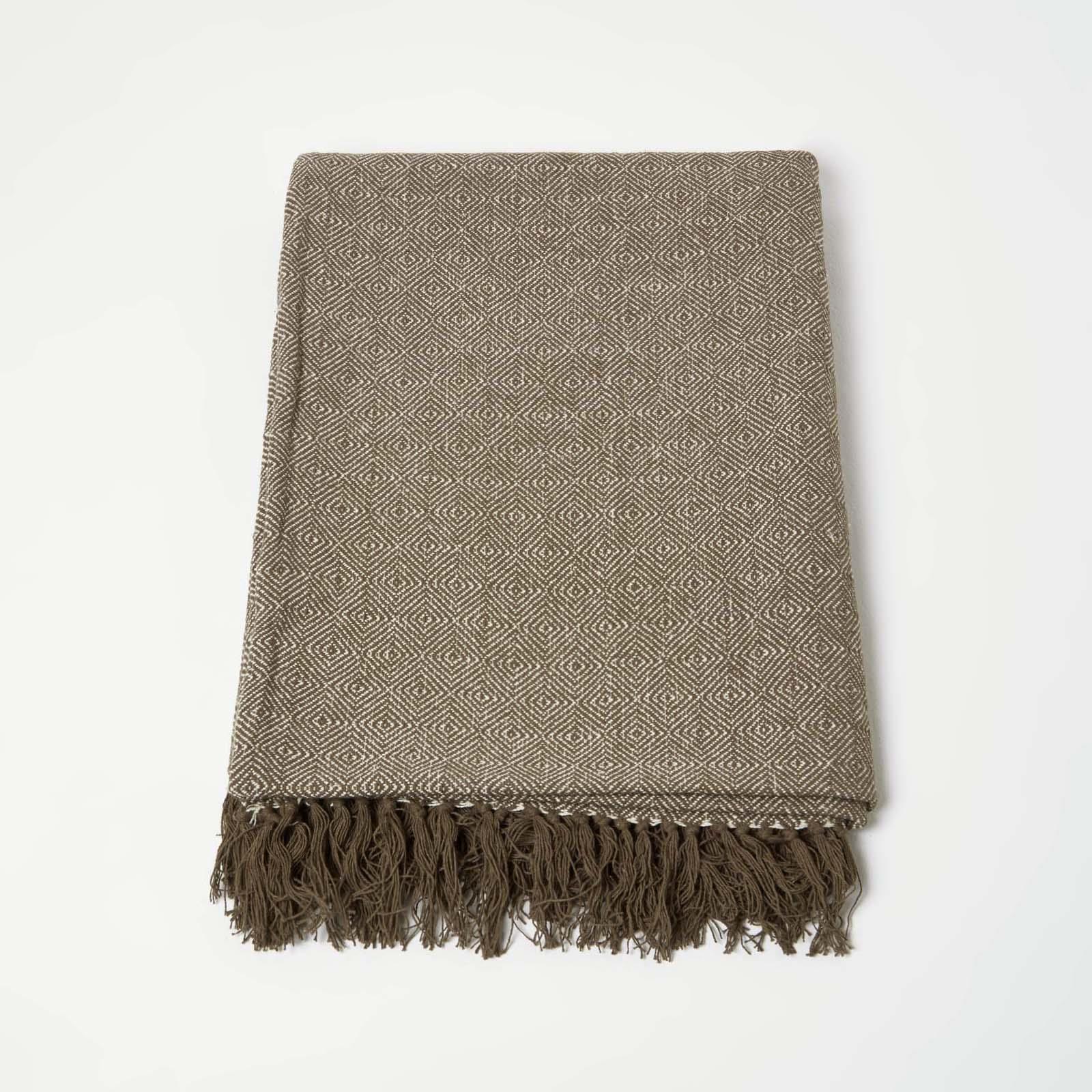 100% Cotton Lightweight Handwoven Textured "MALDA" Throw Blanket with Tassels - Picture 3 of 16