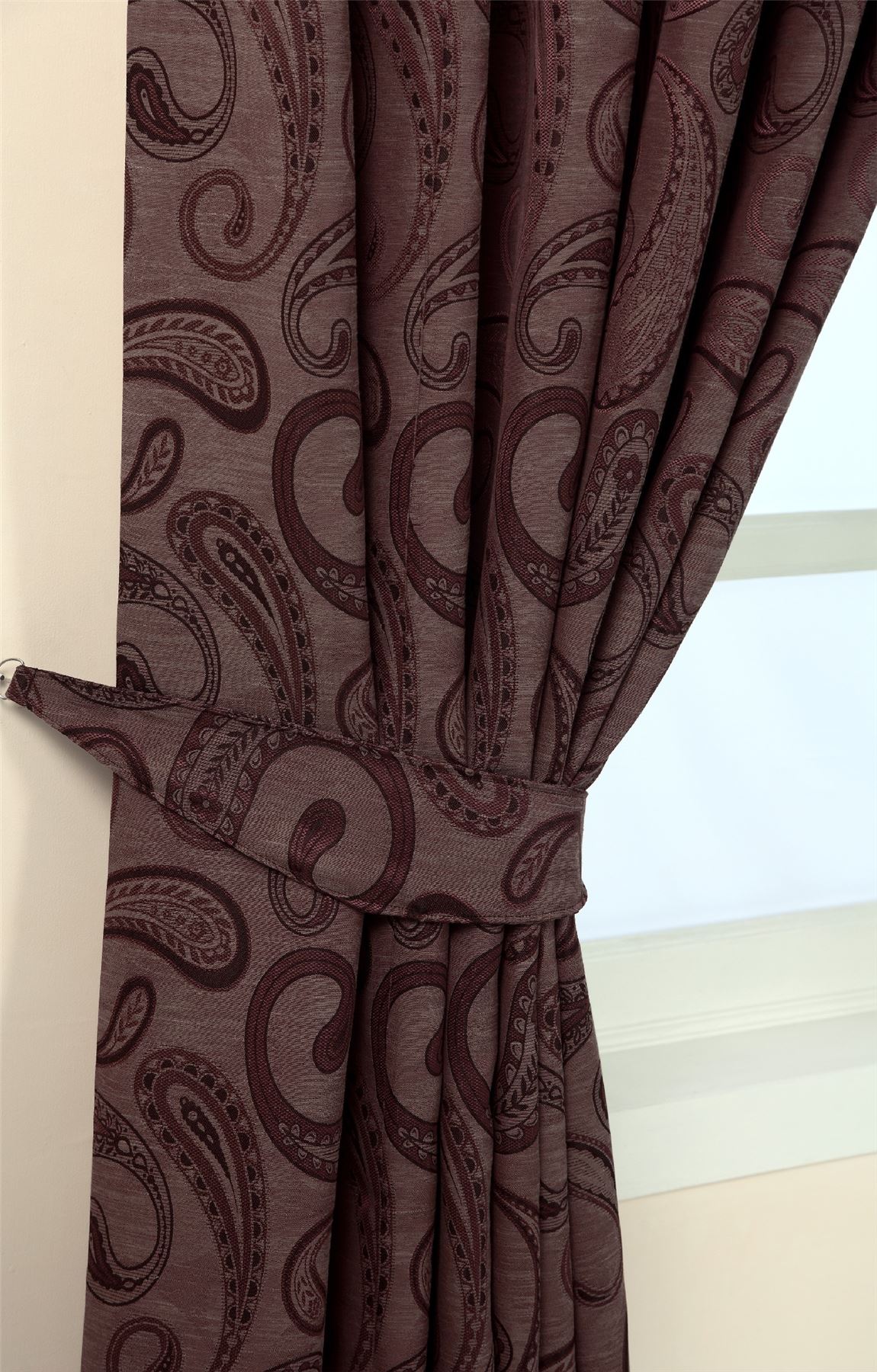 Pencil Pleat Fully Lined Ready Made Jacquard Curtains Traditional Paisley Design - Picture 13 of 13