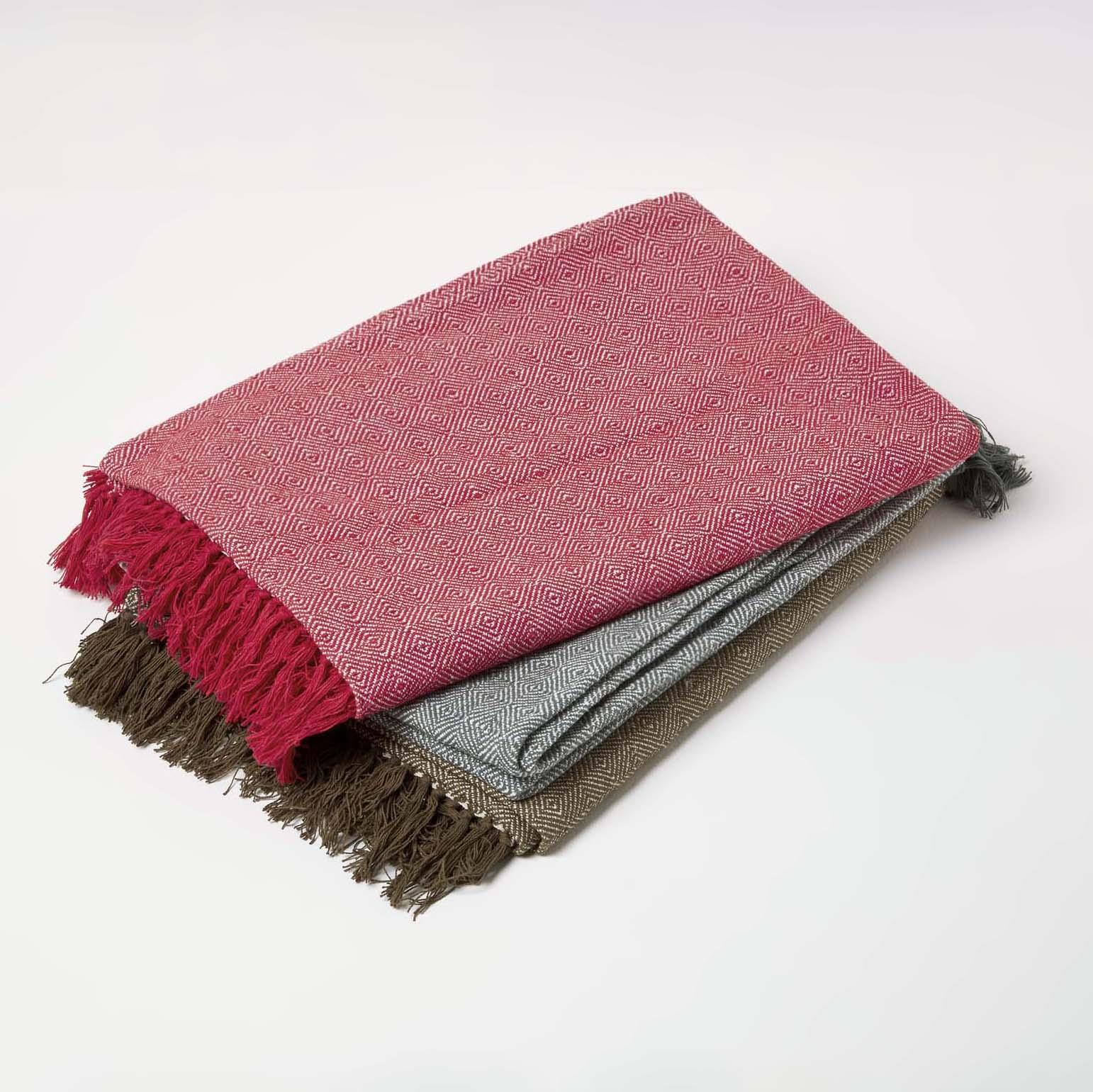 100% Cotton Lightweight Handwoven Textured "MALDA" Throw Blanket with Tassels - Picture 6 of 16