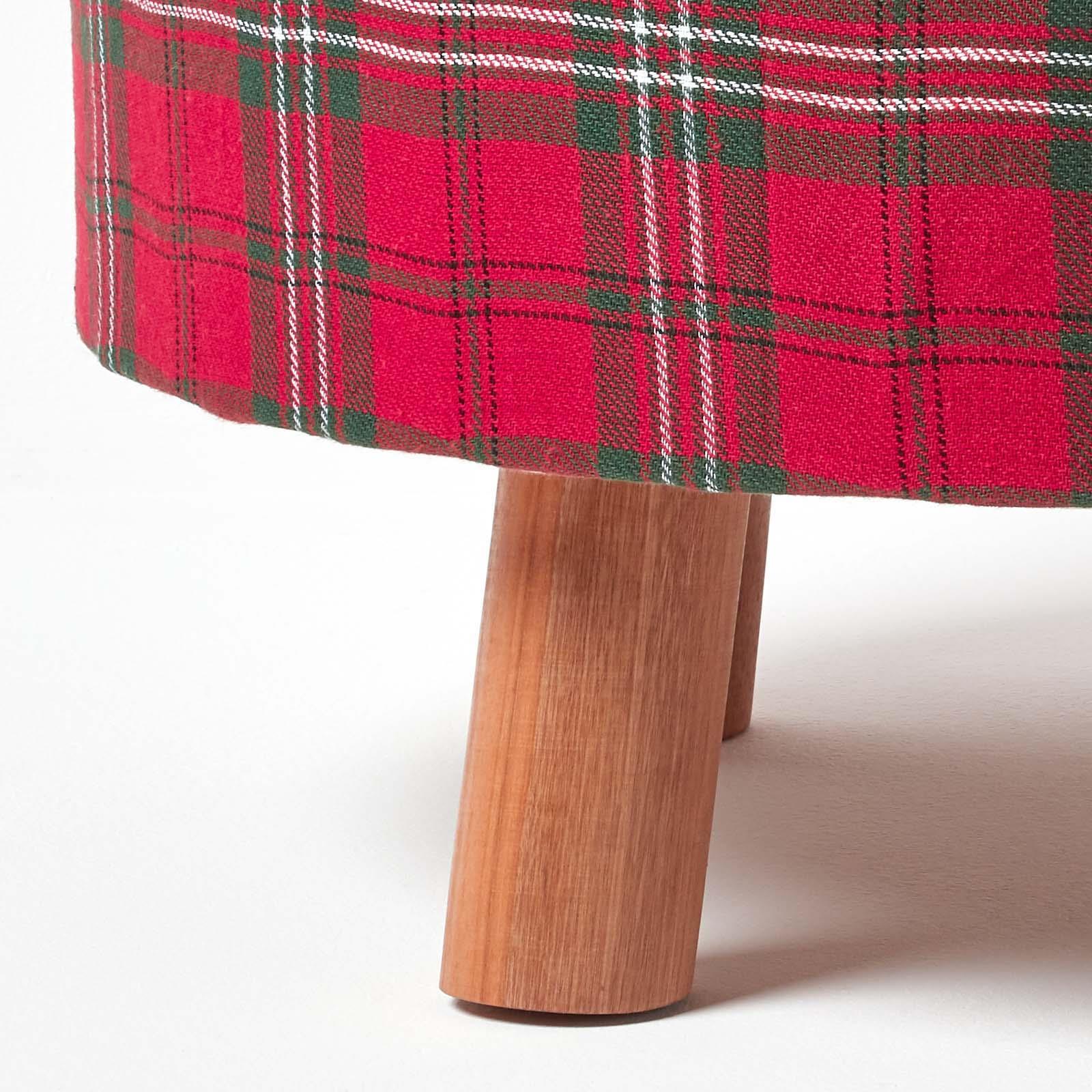 Tartan Check Tall and Flat Footstool with Wooden Legs - Picture 12 of 23