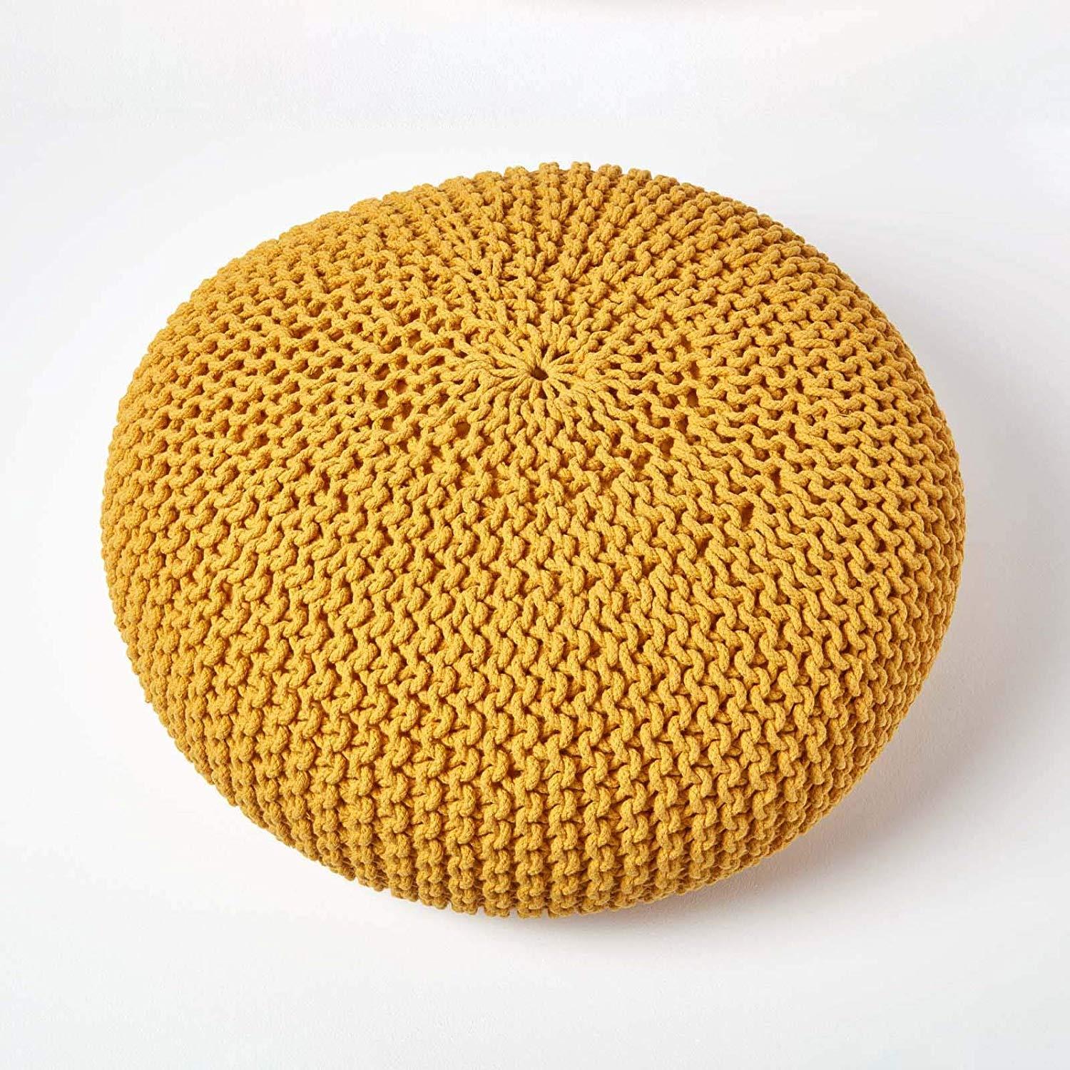 Large Round Cotton Knitted Pouffes Footstools Red, Yellow, Black, Grey, Natural - Picture 52 of 108