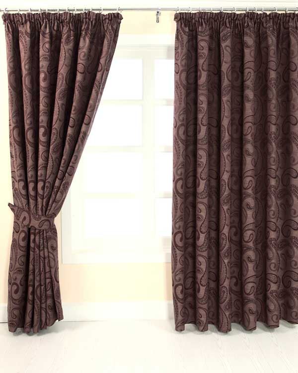Pencil Pleat Fully Lined Ready Made Jacquard Curtains Traditional Paisley Design - Picture 8 of 13