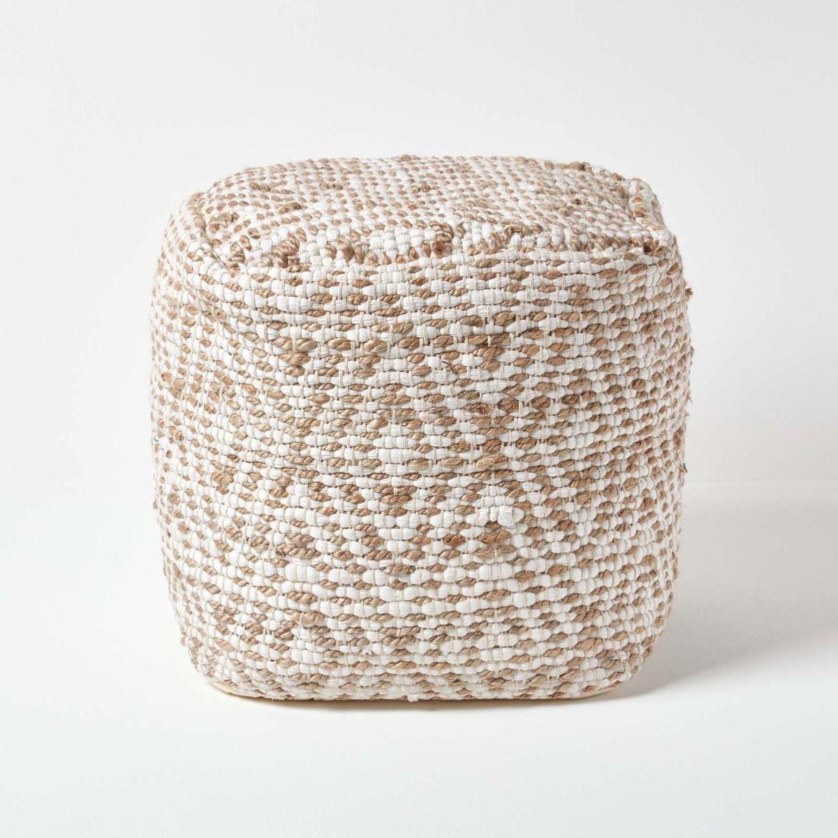 Contemporary Square Cube Bean Filled Pouffe Footstool in Fabric & Denim Leather - Picture 11 of 14