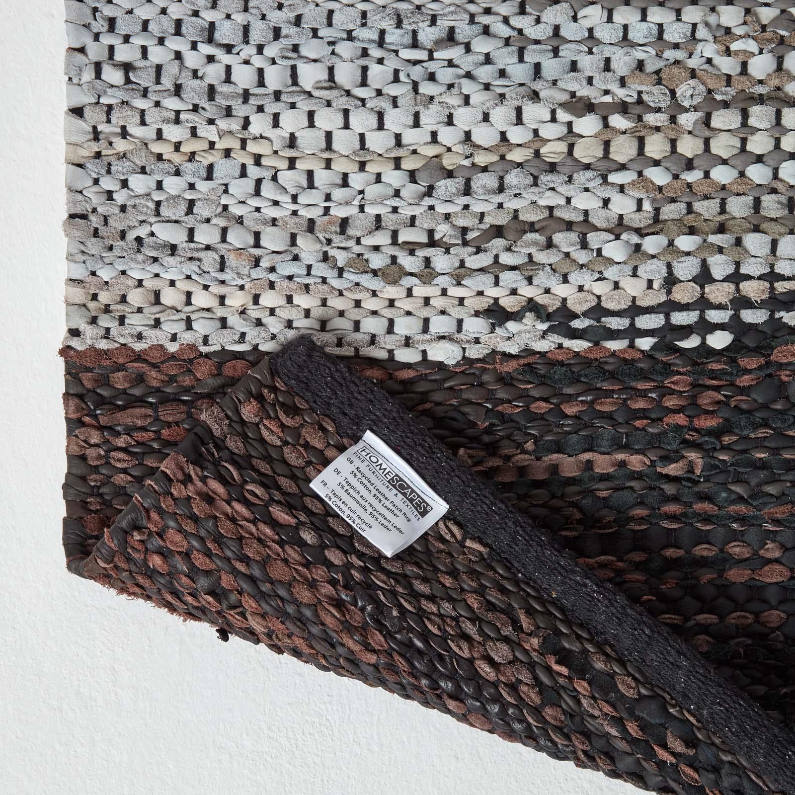 Black, Grey & Brown Handwoven Cutshuttle Design Eco Friendly Real Leather Rug - Picture 10 of 20