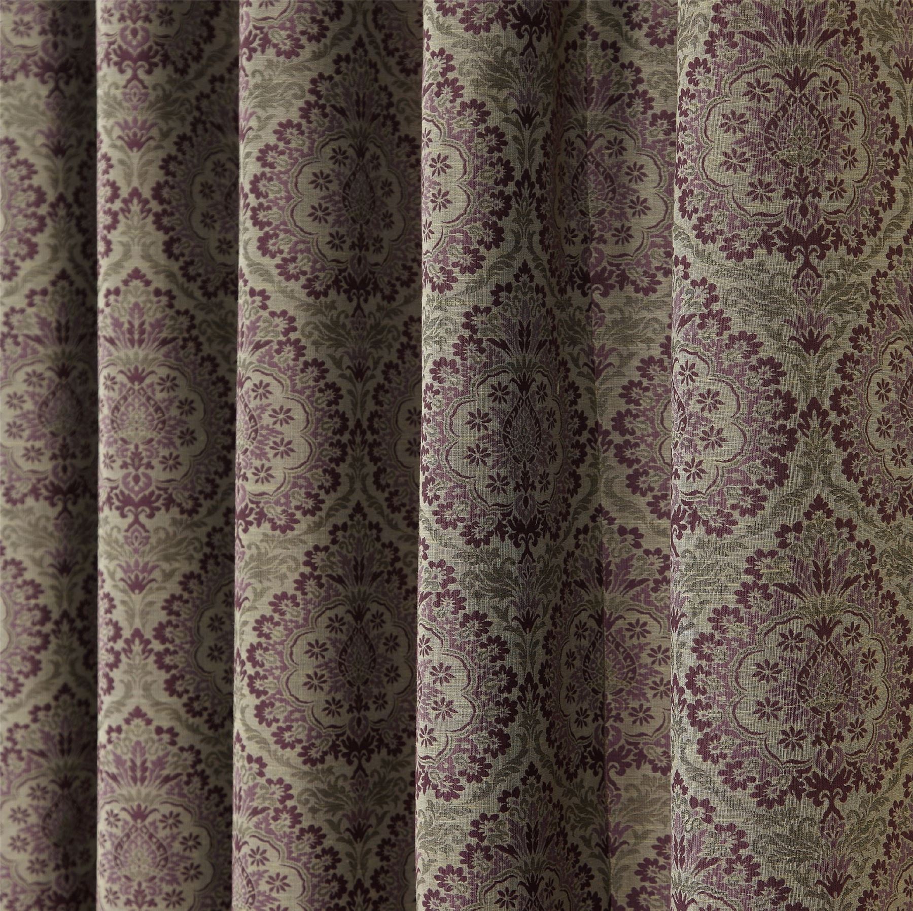 Floral Pencil Pleat Fully Lined Jacquard Damask Curtains Blue Gold