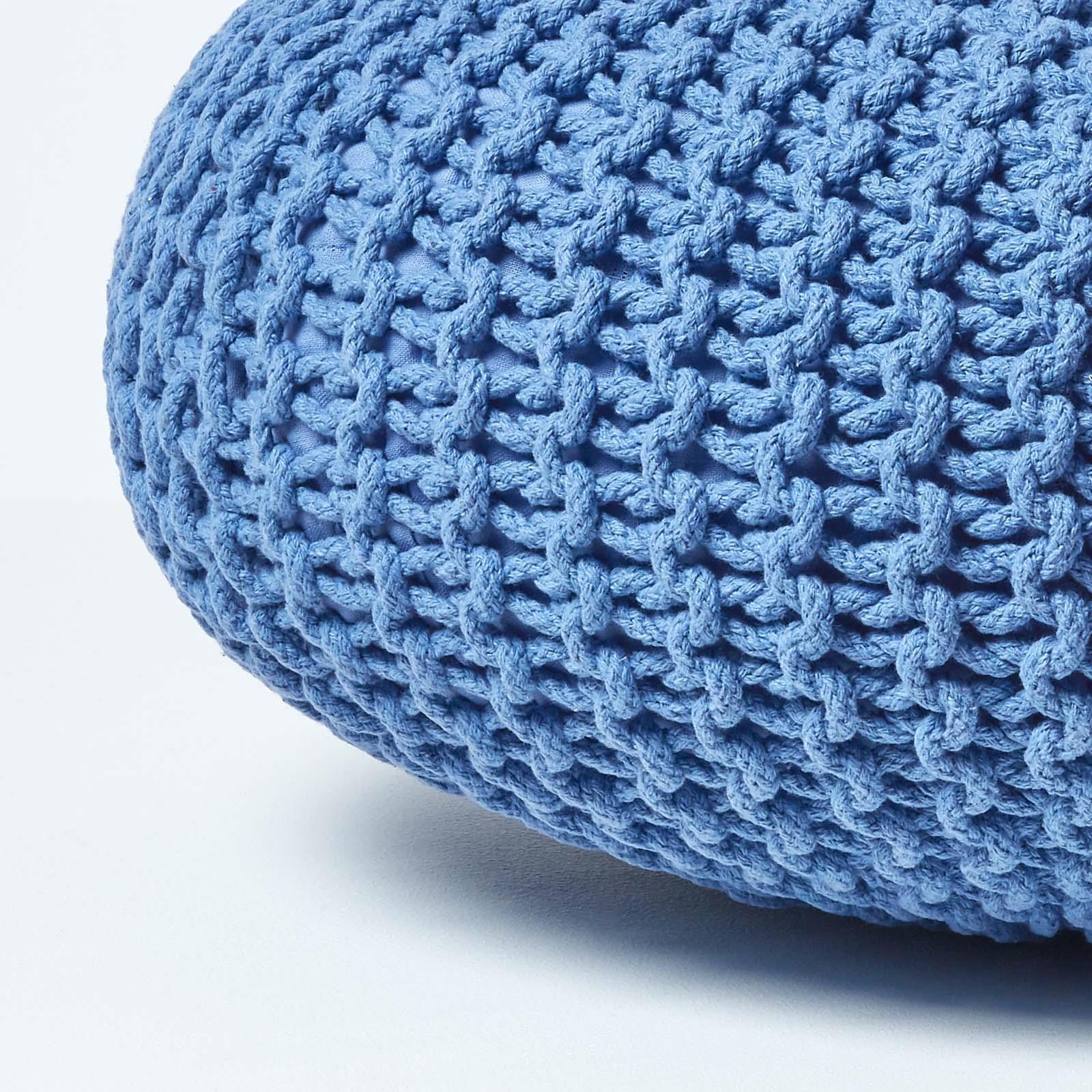 Large Round Cotton Knitted Pouffes Footstools Red, Yellow, Black, Grey, Natural - Picture 11 of 108