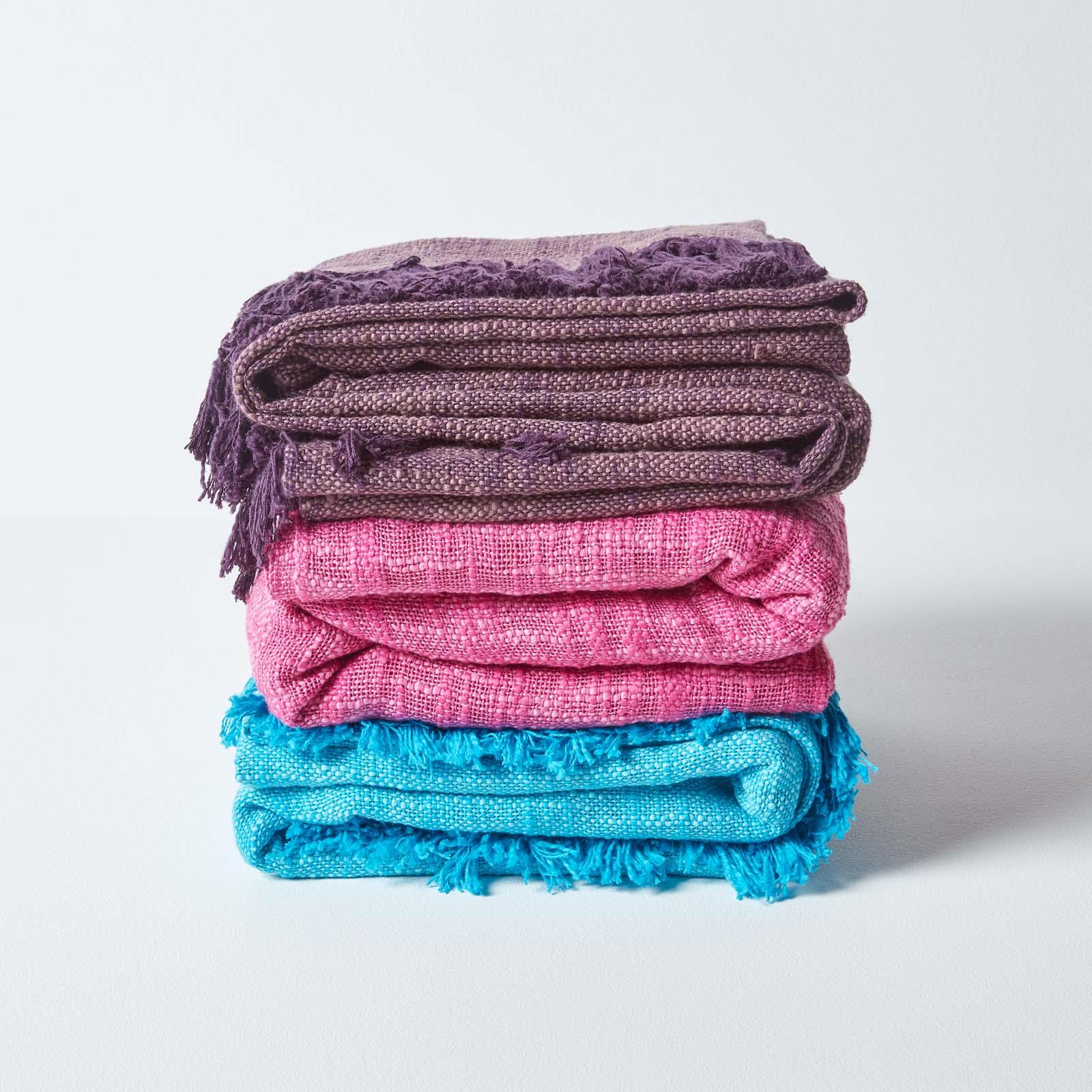 Homescapes Hand woven 100% Pure Cotton Throws for Bed or Sofa Yellow Grey Purple - Picture 21 of 54