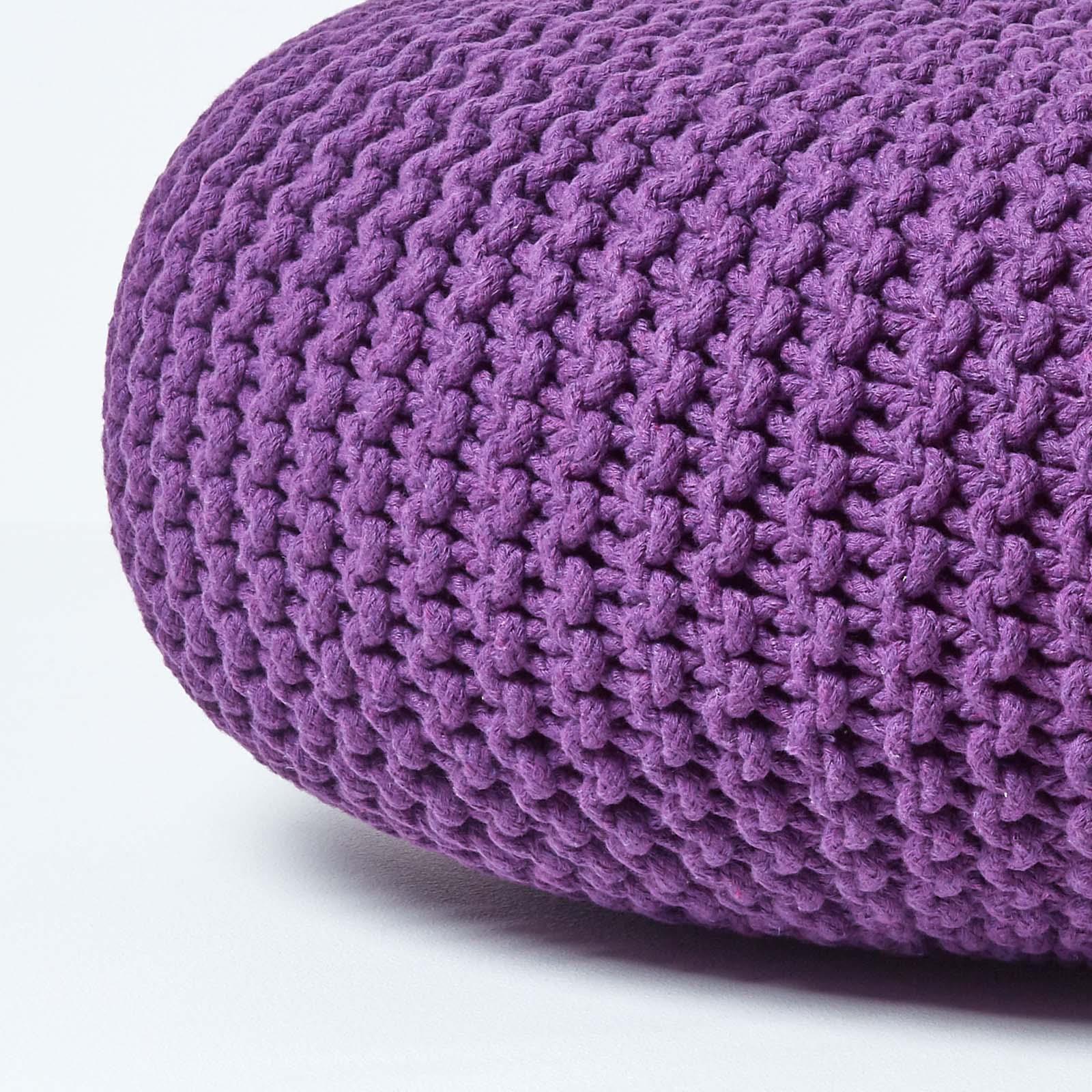 Large Round Cotton Knitted Pouffes Footstools Red, Yellow, Black, Grey, Natural - Picture 23 of 108