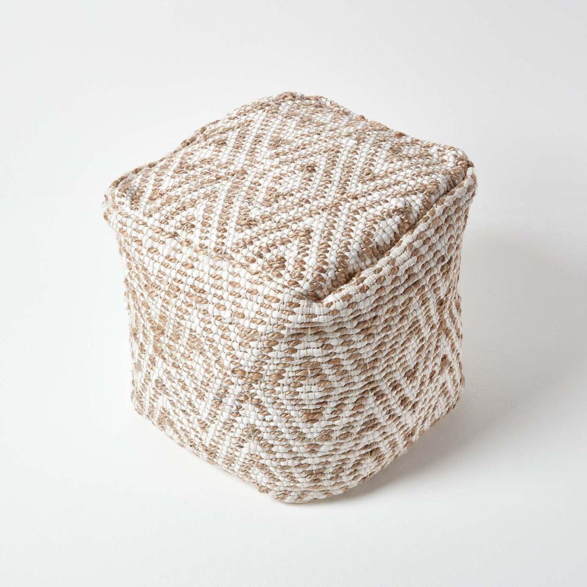 Contemporary Square Cube Bean Filled Pouffe Footstool in Fabric & Denim Leather - Picture 13 of 14
