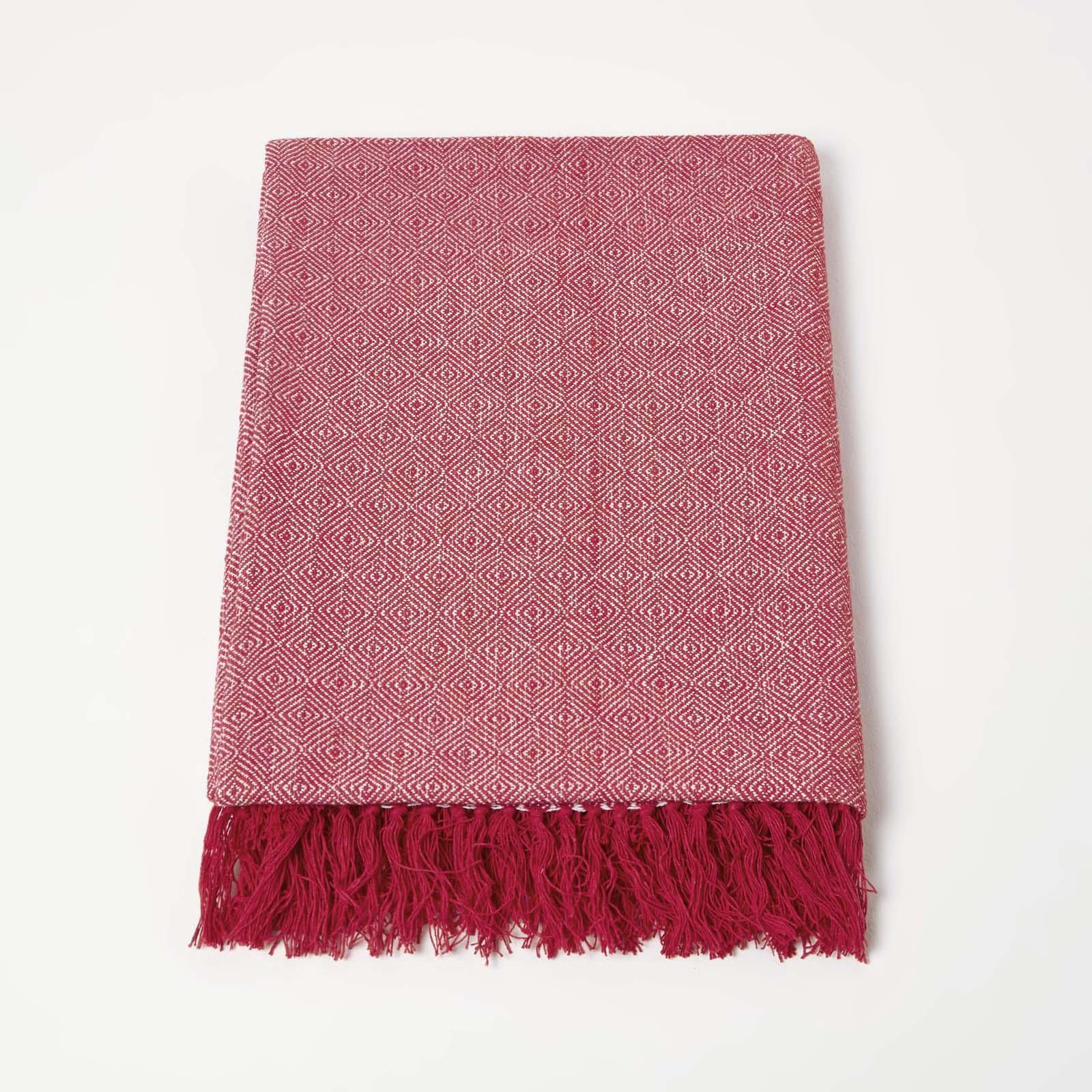 100% Cotton Lightweight Handwoven Textured "MALDA" Throw Blanket with Tassels - Picture 13 of 16