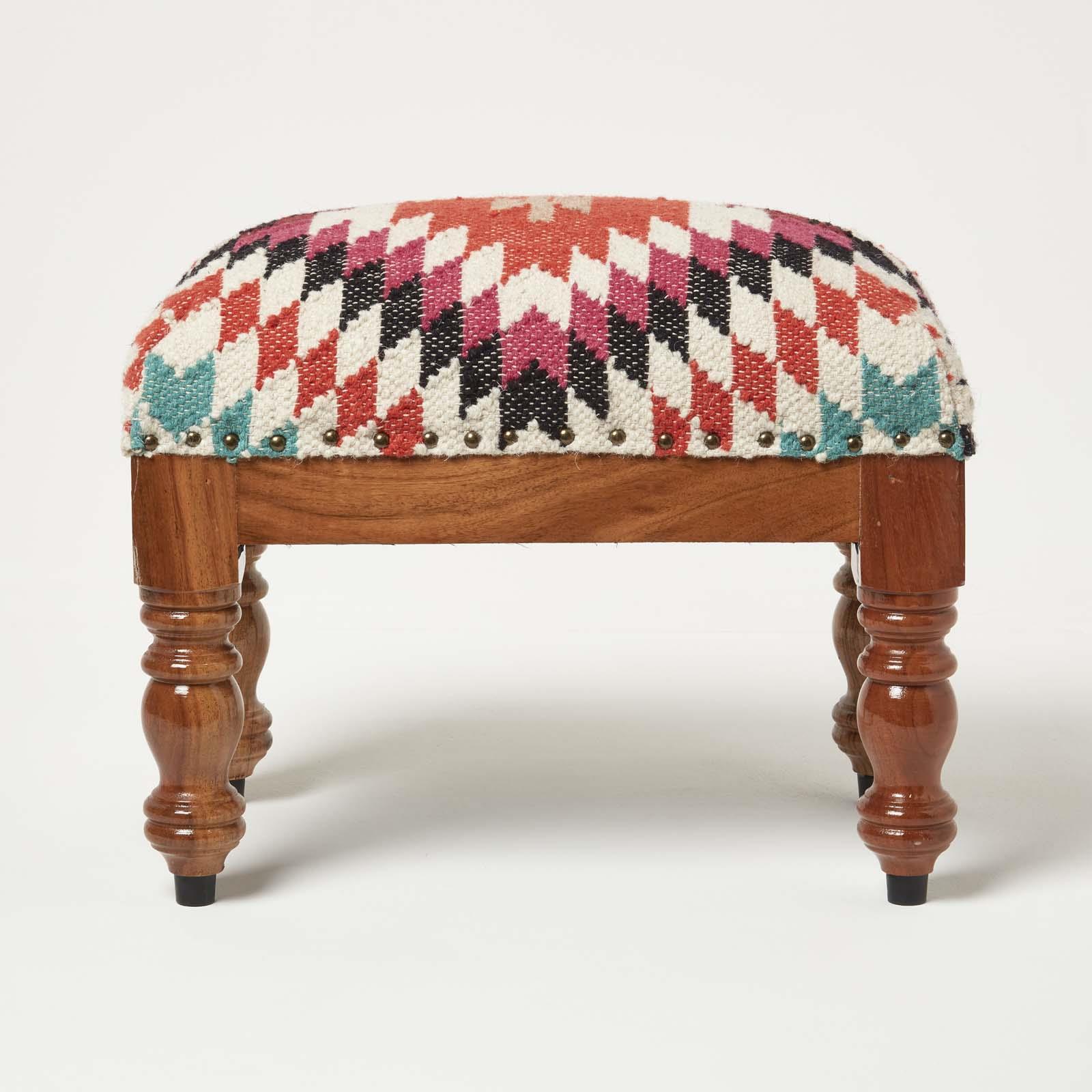 Traditional Style Handmade Kilim Pouffe & Footstool with Wooden Legs - Picture 14 of 34
