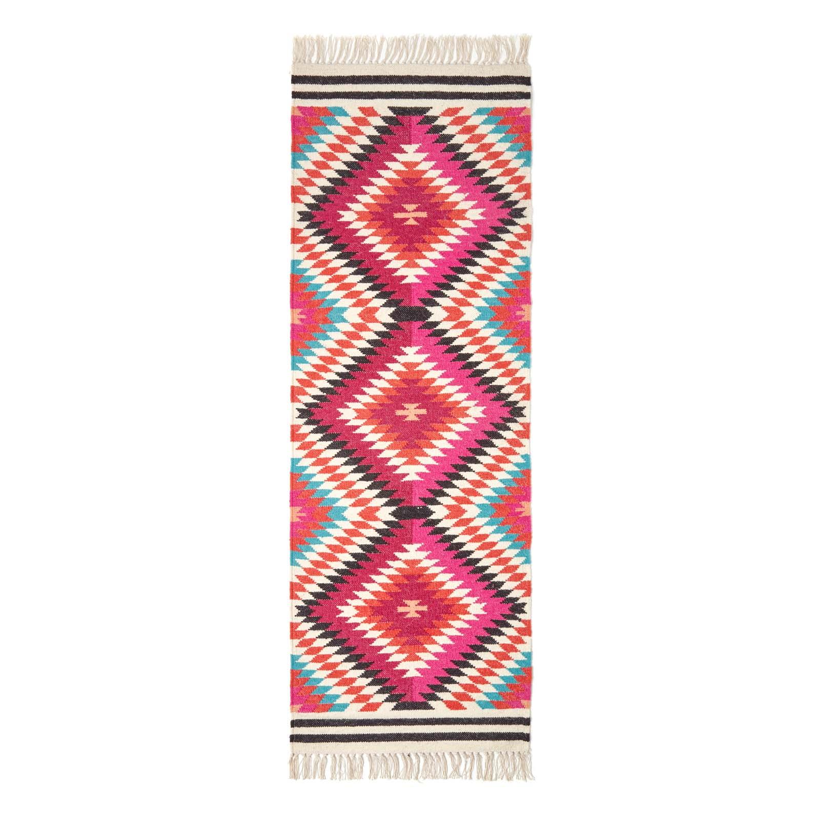 Handmade Cotton & Wool Kilim Rugs Runner Multi Coloured Geometric Diamond Carpet - Picture 61 of 64