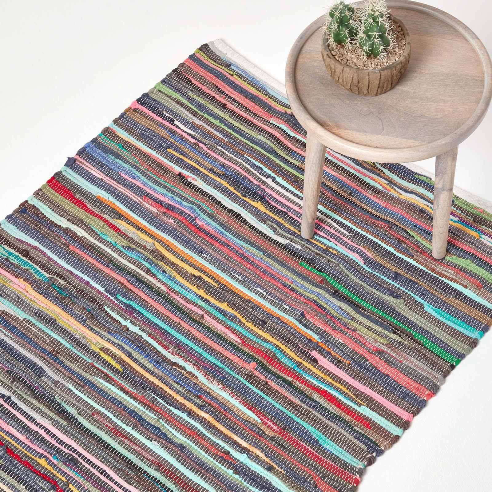Handmade Indian Chindi Rag Rug 100% Recycled Cotton Large Small Woven Floor Mat - Picture 27 of 31