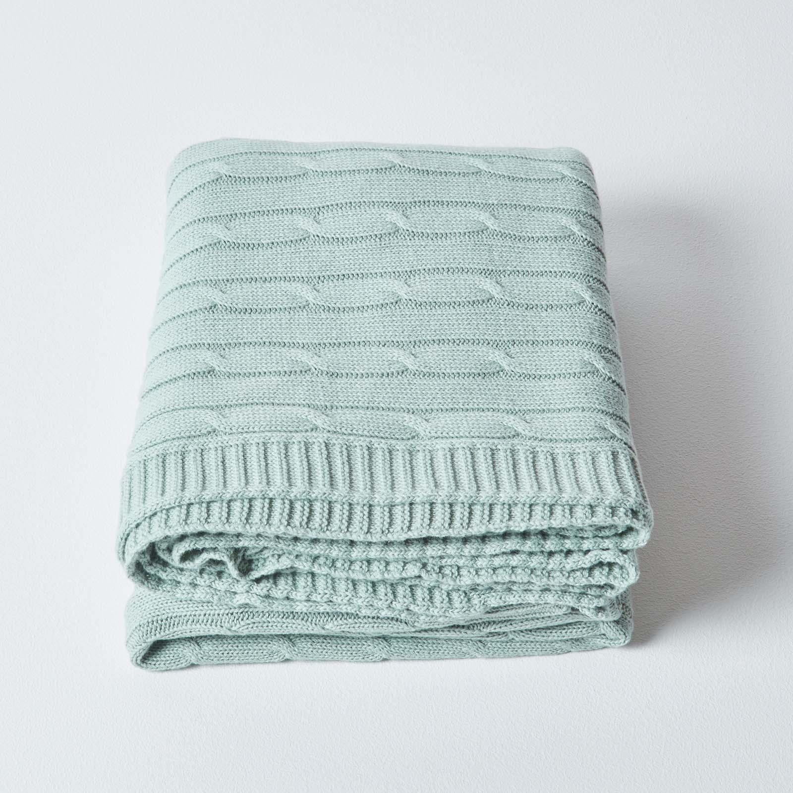 Cotton Cable Knit Throw, Blue, Grey, Green, Pink, Natural, Chocolate - Picture 11 of 65