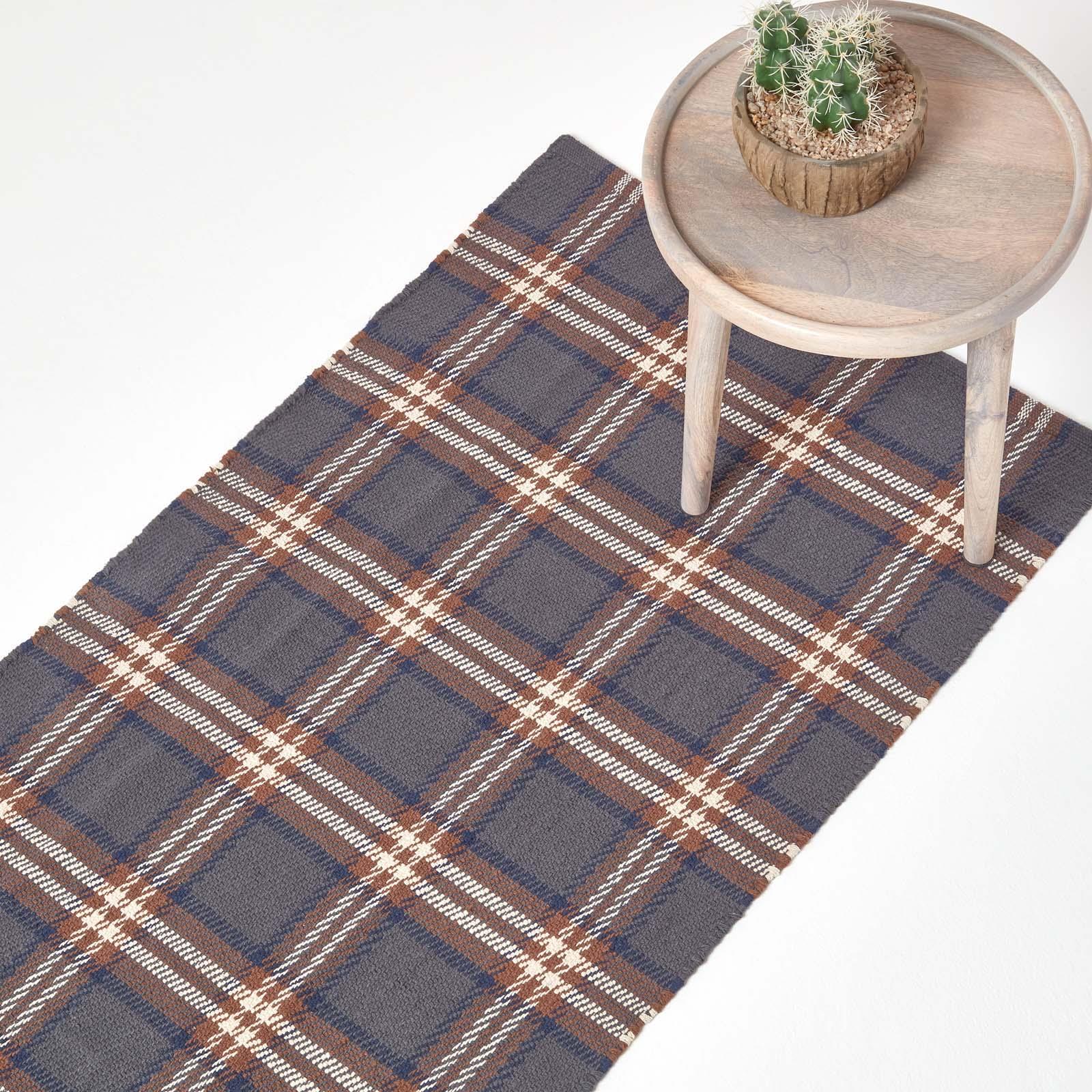 Handwoven Geometric & Checked Pattern Contemorary Style Cotton Hallway Runner - Picture 2 of 36