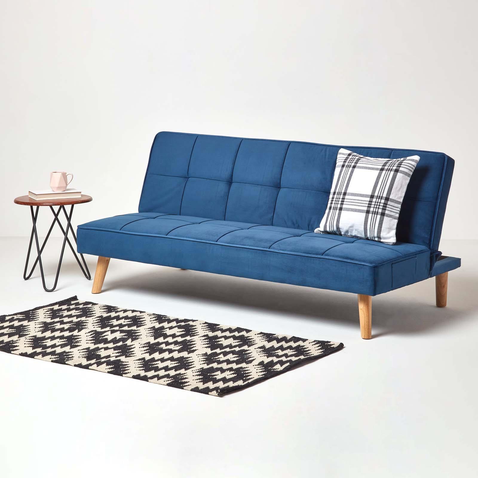 Velvet Sofa Bed Large 3 Seater Click Clack Retro Bed Settee on Wooden