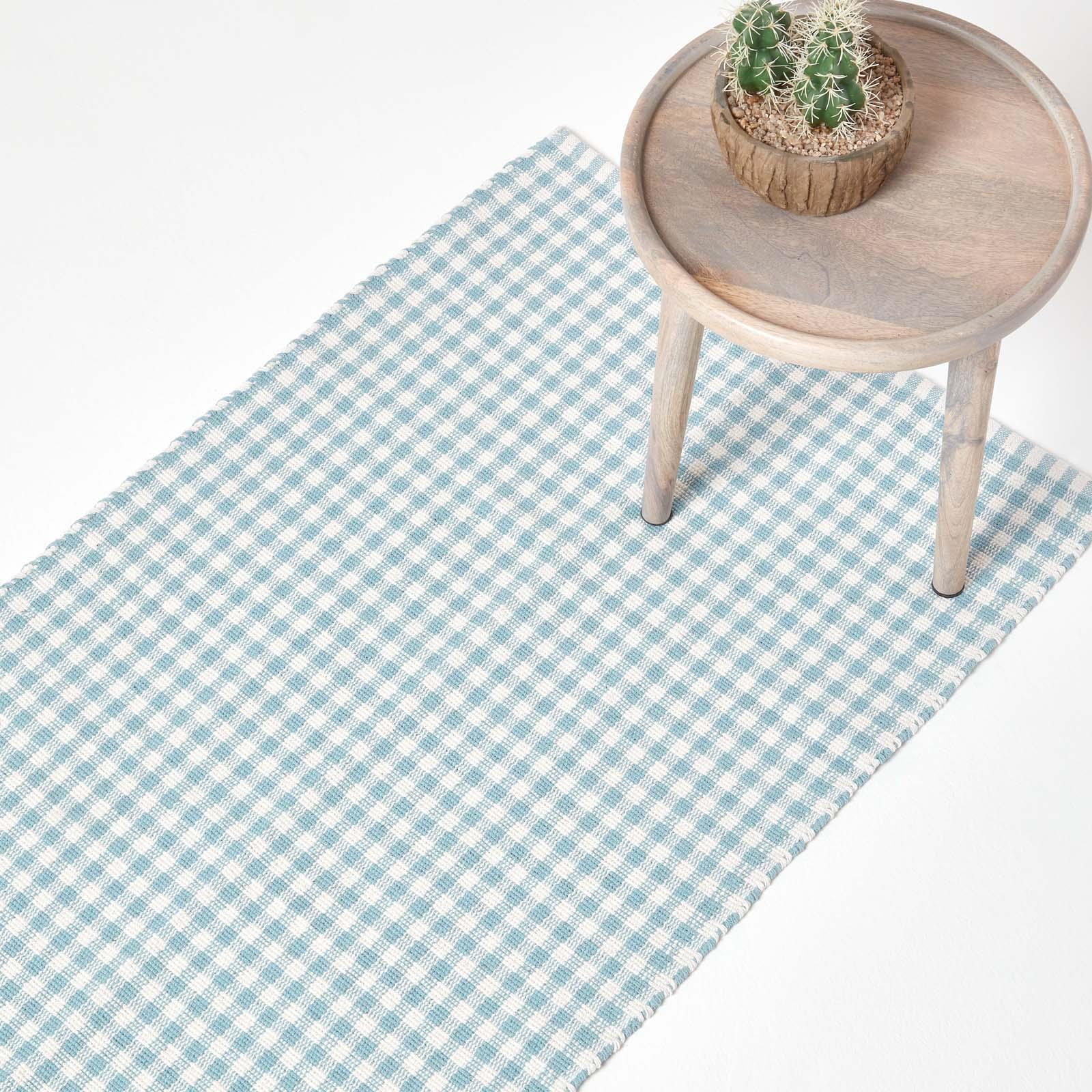 Cotton Gingham Rugs Pink Blue Beige Green Orange Carpet Kids Bath Mats - Picture 10 of 43