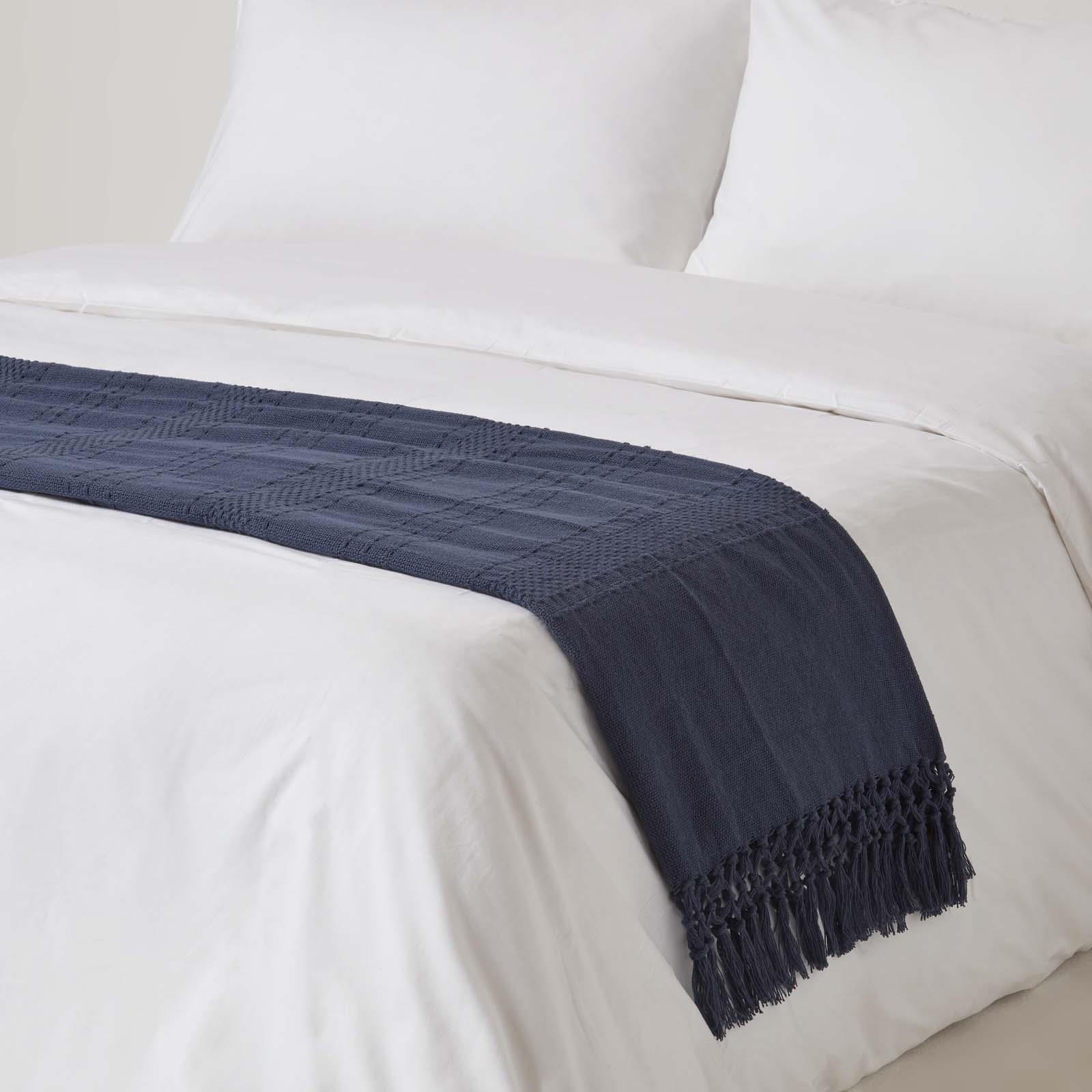 100% Cotton Lightweight Handwoven Textured "KASHI" Throw Blanket with Tassels - Picture 16 of 25