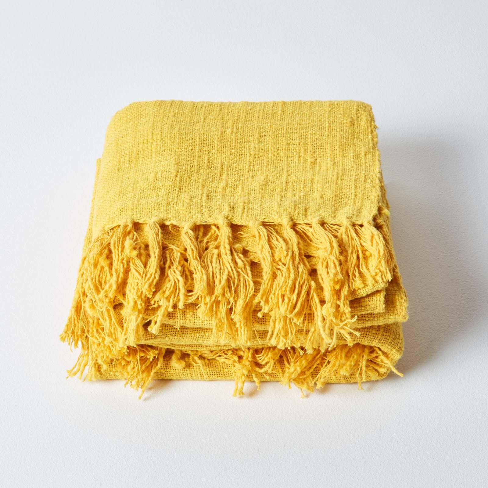 Homescapes Hand woven 100% Pure Cotton Throws for Bed or Sofa Yellow Grey Purple - Picture 48 of 54