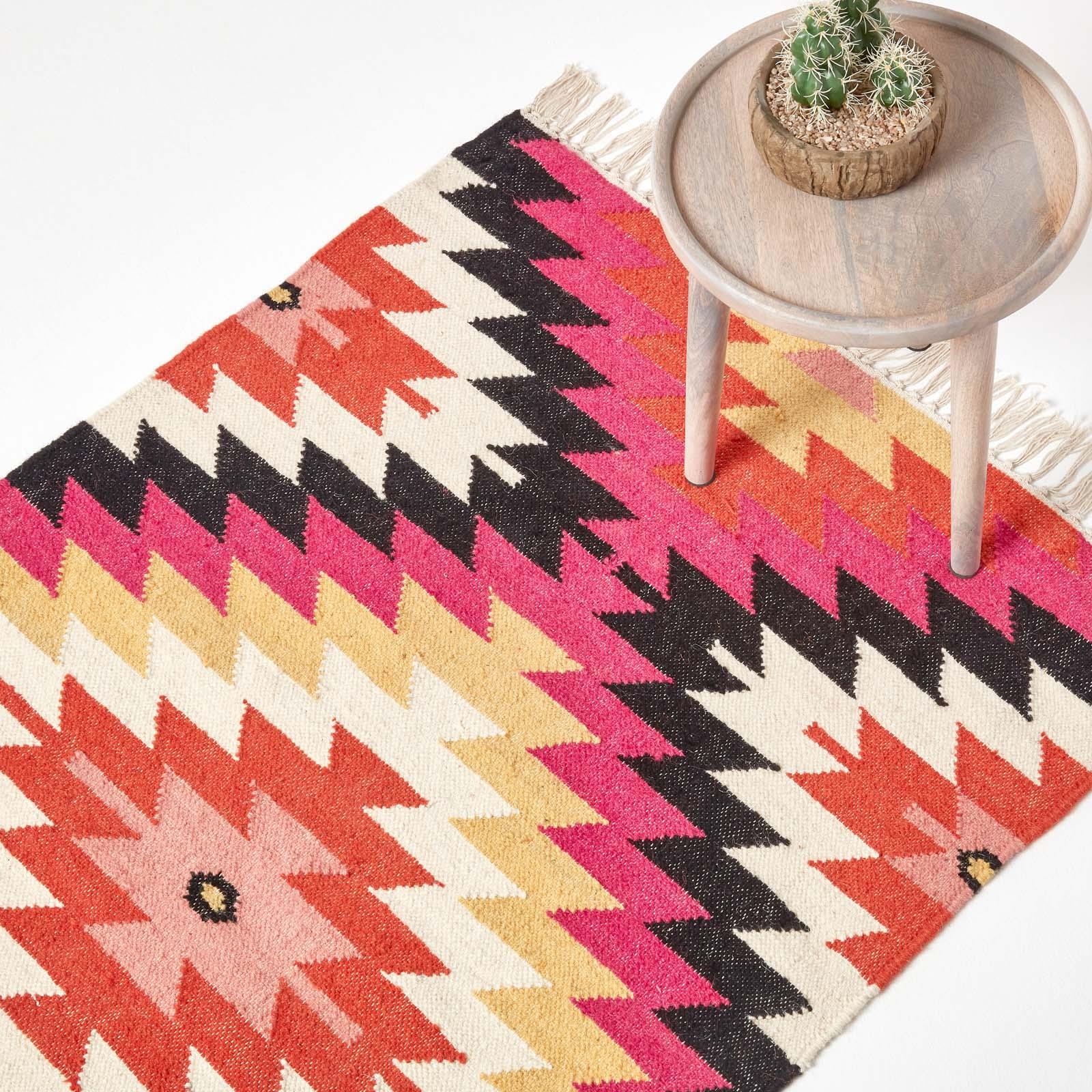 Handmade Cotton & Wool Kilim Rugs Runner Multi Coloured Geometric Diamond Carpet - Picture 44 of 64