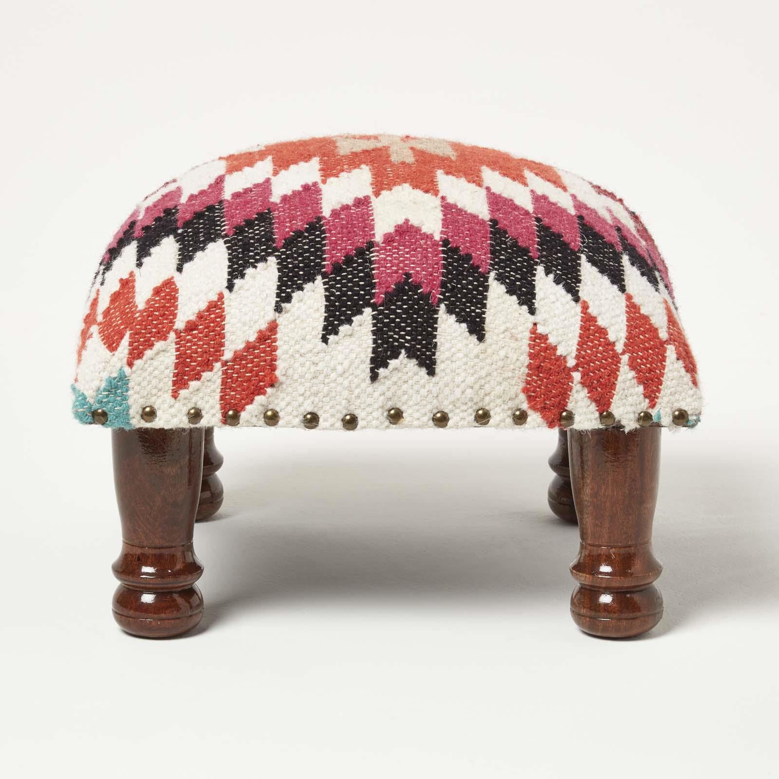 Traditional Style Handmade Kilim Pouffe & Footstool with Wooden Legs - Picture 13 of 34