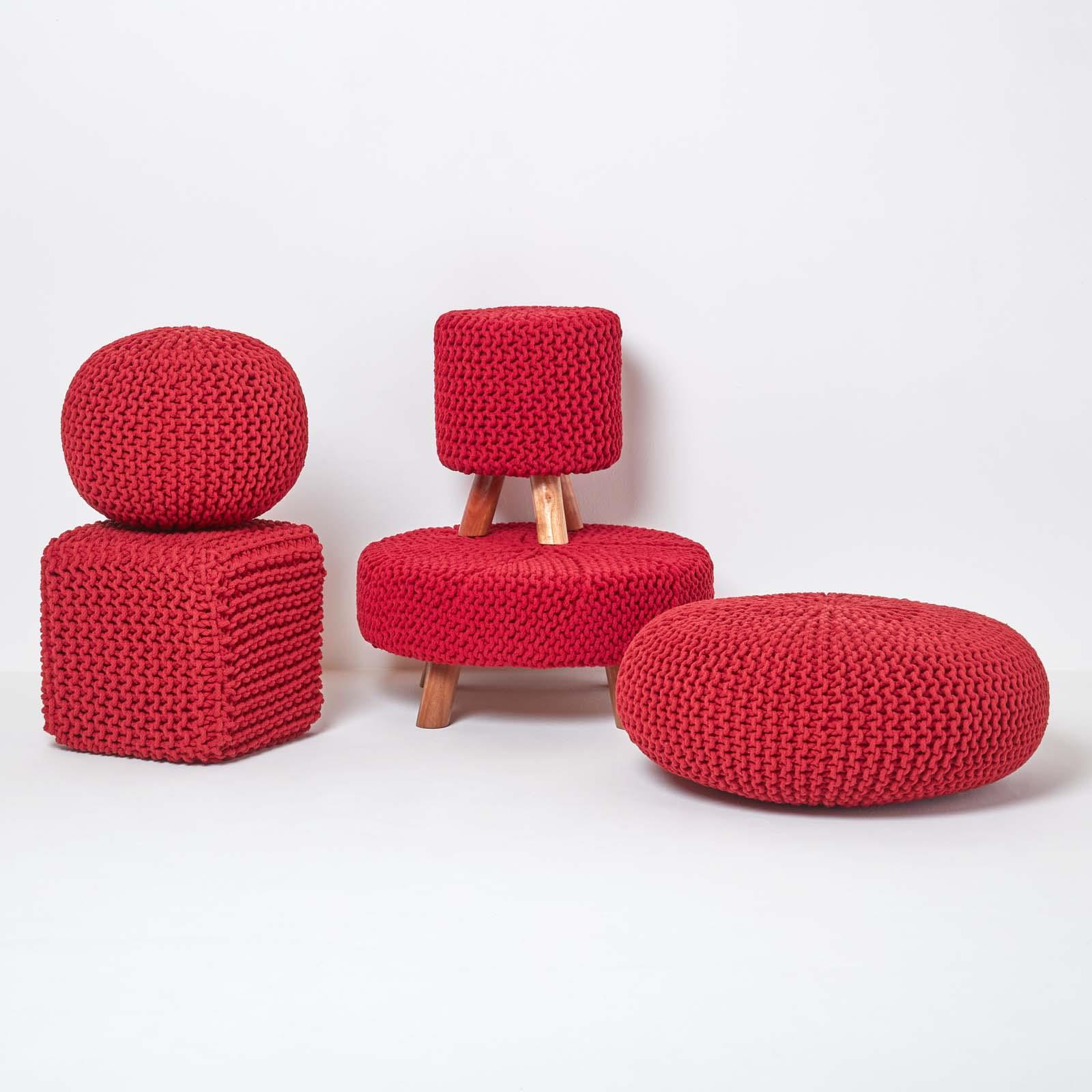 Large Round Cotton Knitted Pouffes Footstools Red, Yellow, Black, Grey, Natural - Picture 95 of 108
