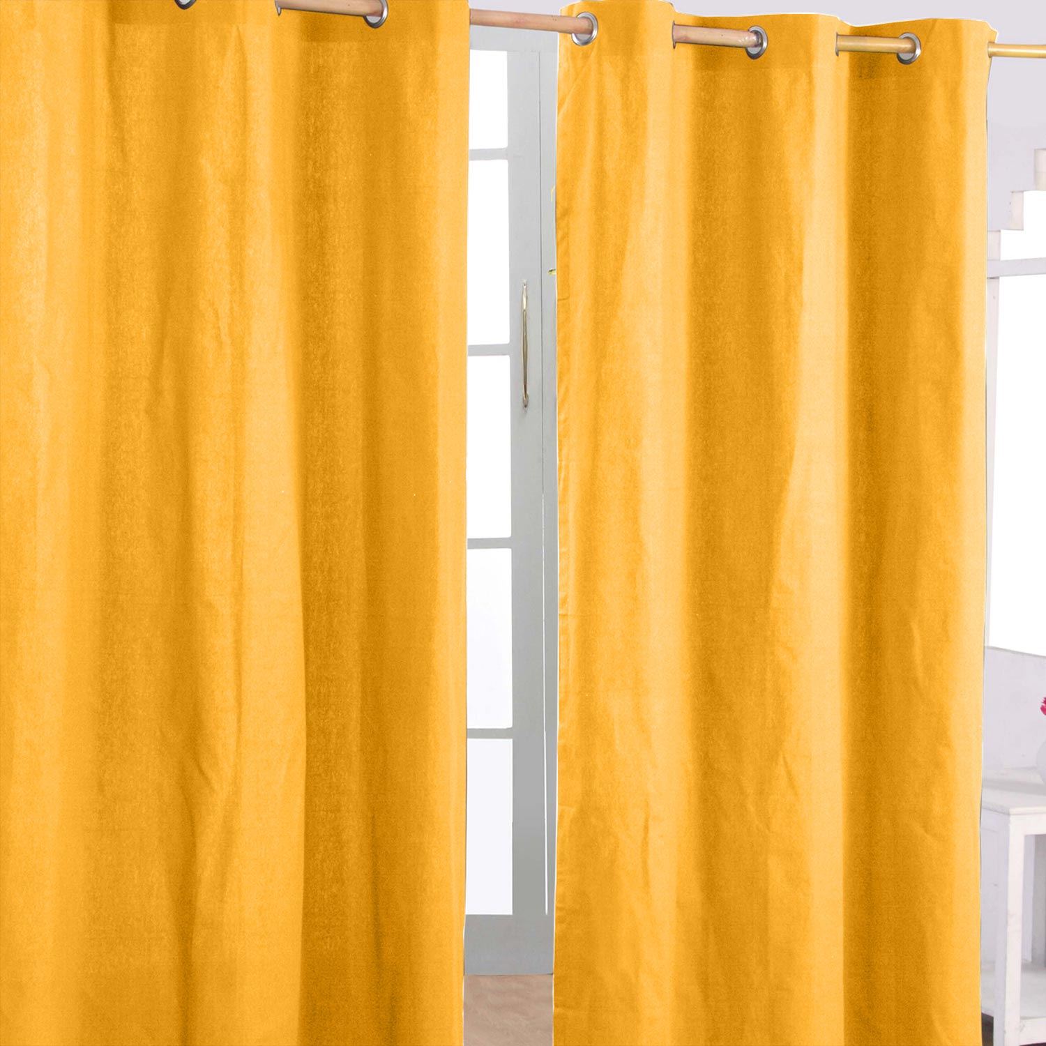 Plain Dyed Heavy Cotton Curtain Eyelet Ready Made Ring Top White, Blue, Grey - Picture 50 of 83