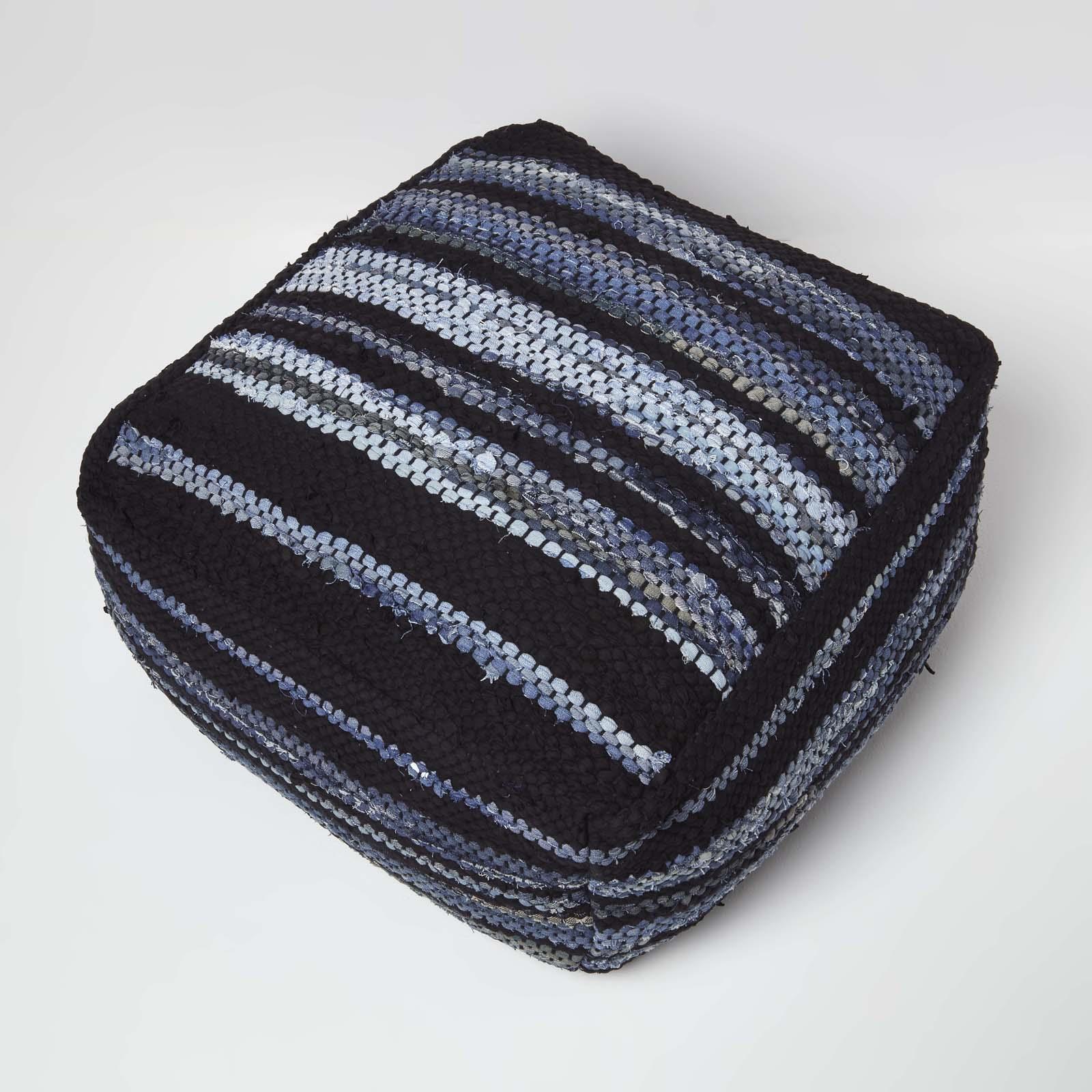 Contemporary Square Cube Bean Filled Pouffe Footstool in Fabric & Denim Leather - Picture 8 of 14