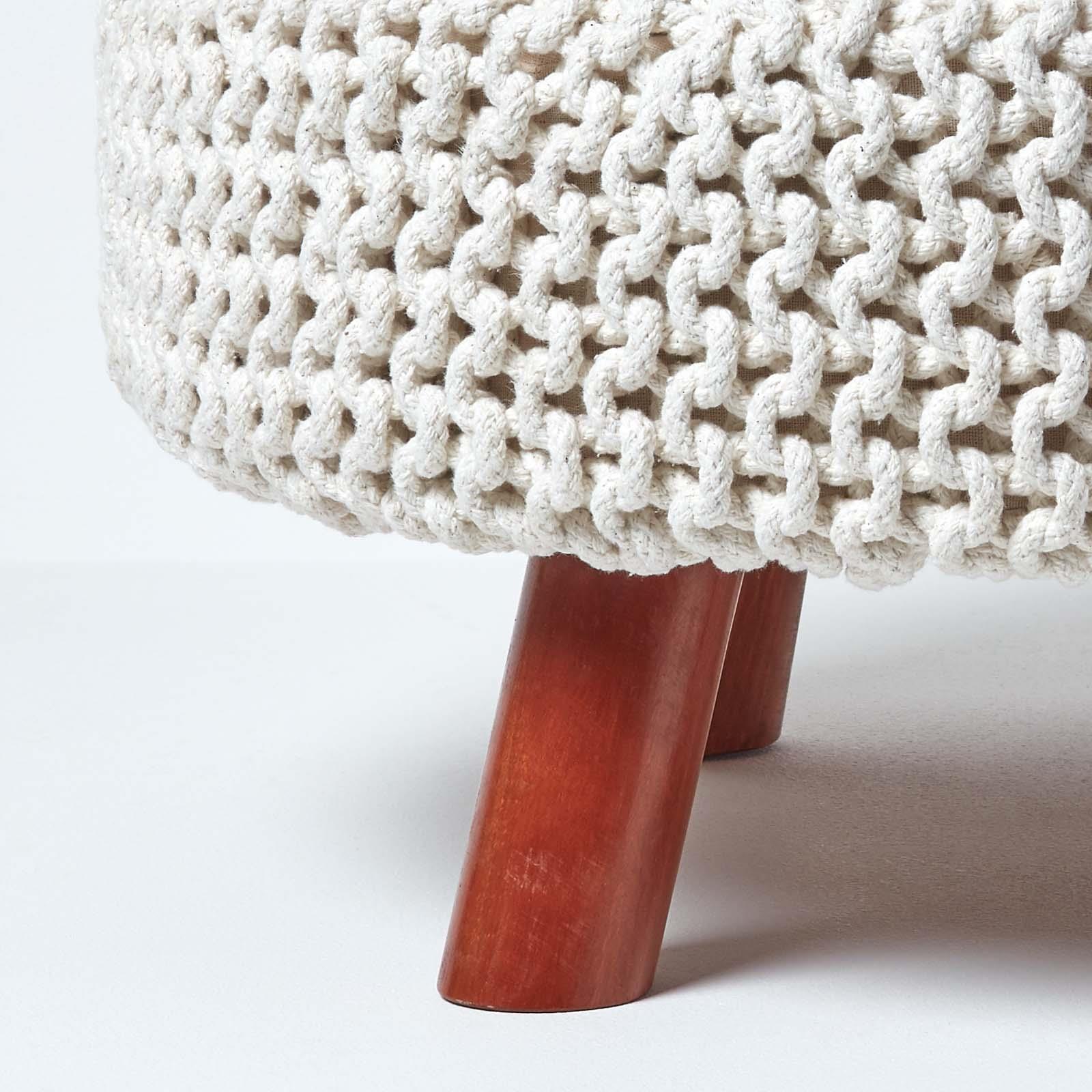 Round Knitted Footstool 100% Cotton Flat Circular with 4 Support Wooden Legs - Picture 47 of 108
