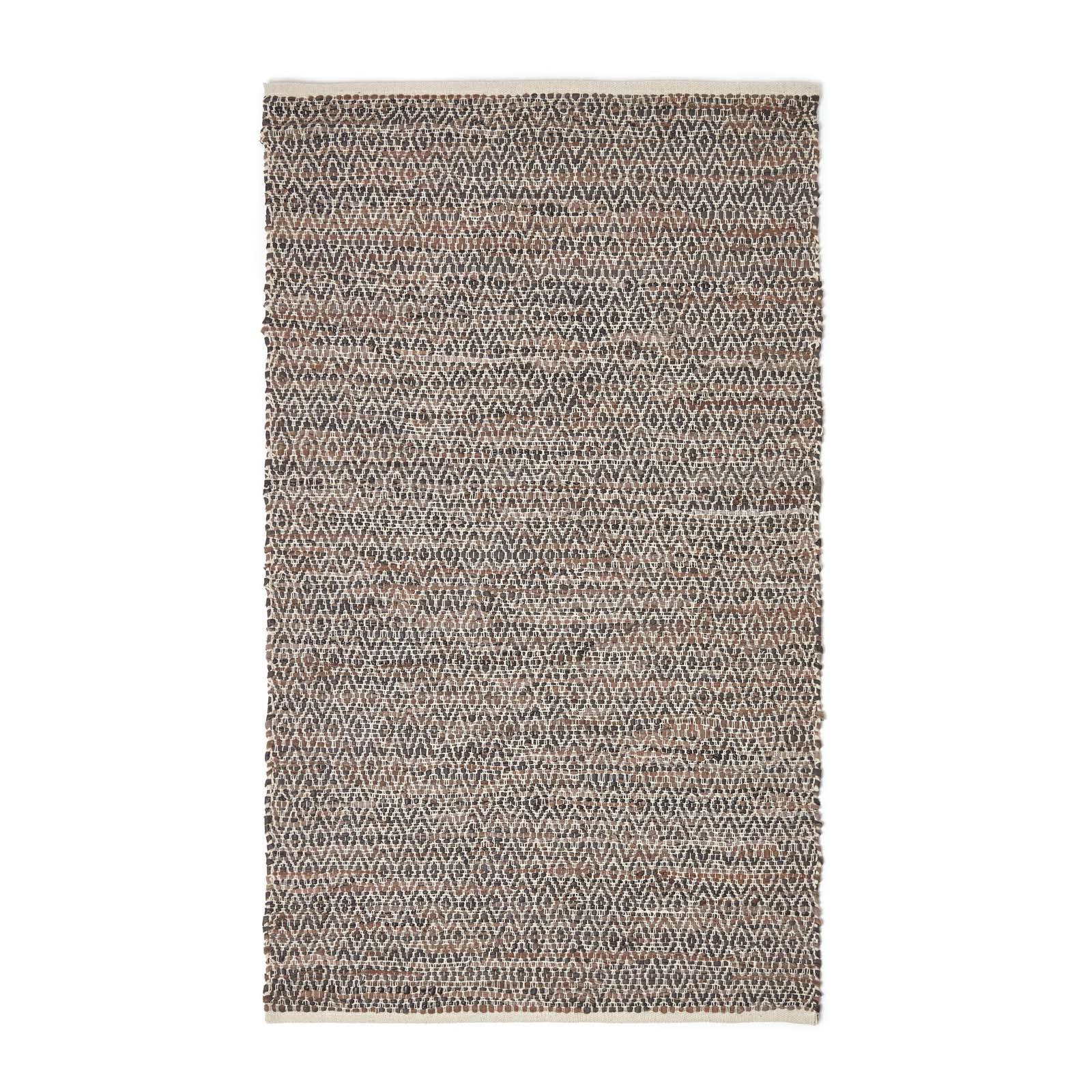 Leather Rug Handwoven Diamond Design Recycled Eco Friendly Real Rug - Picture 4 of 13
