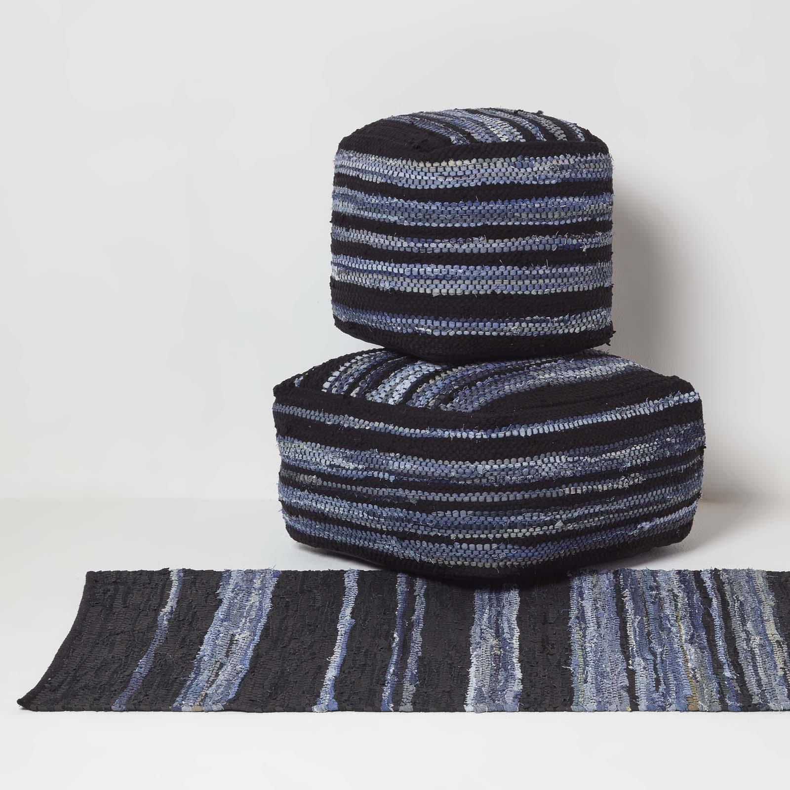 Contemporary Square Cube Bean Filled Pouffe Footstool in Fabric & Denim Leather - Picture 10 of 14