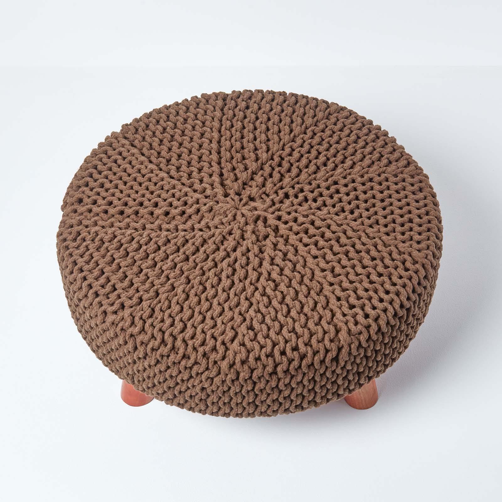 Round Knitted Footstool 100% Cotton Flat Circular with 4 Support Wooden Legs - Picture 16 of 108