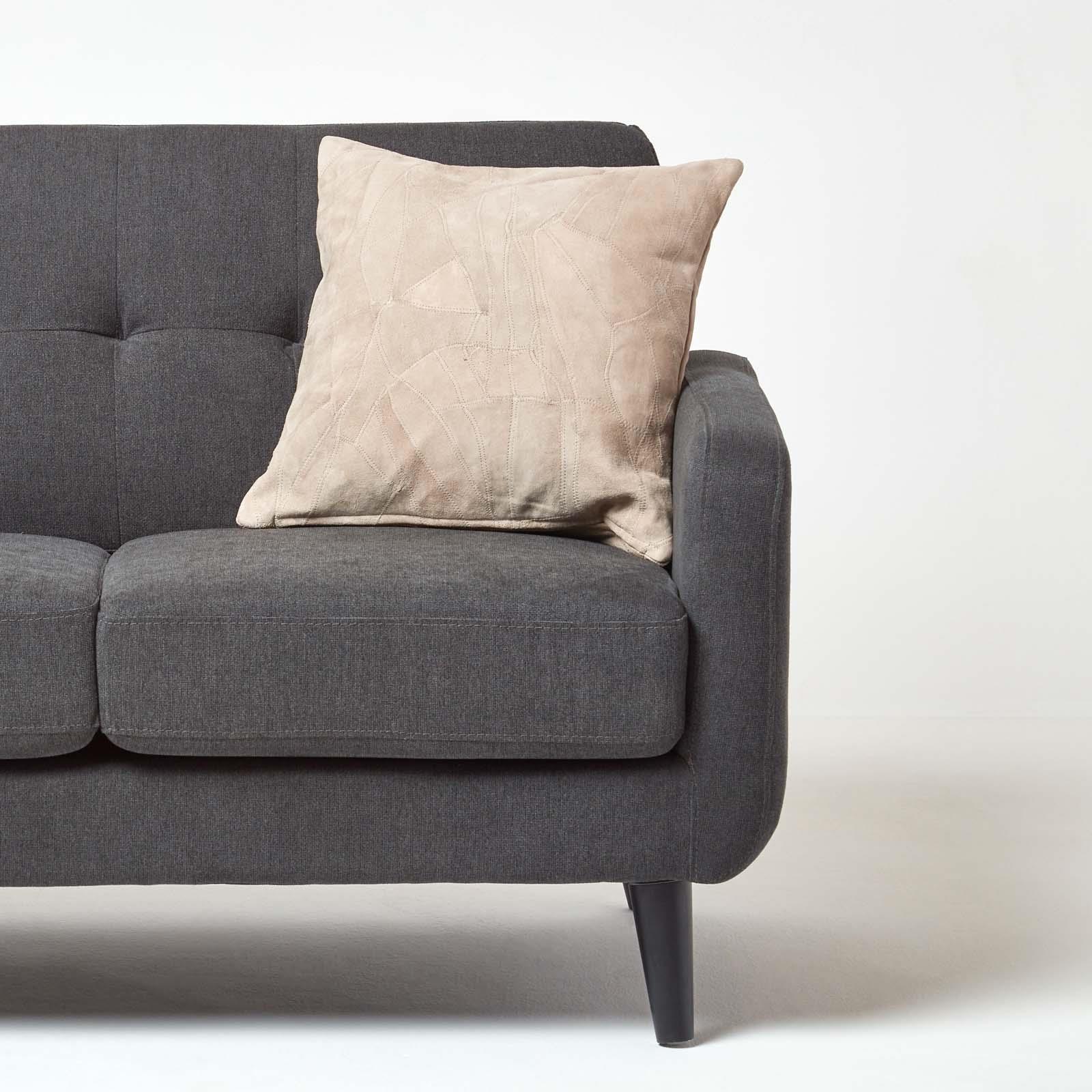 Suede Leather Cushion with Feather Filling Sofa Cushion with Patchwork