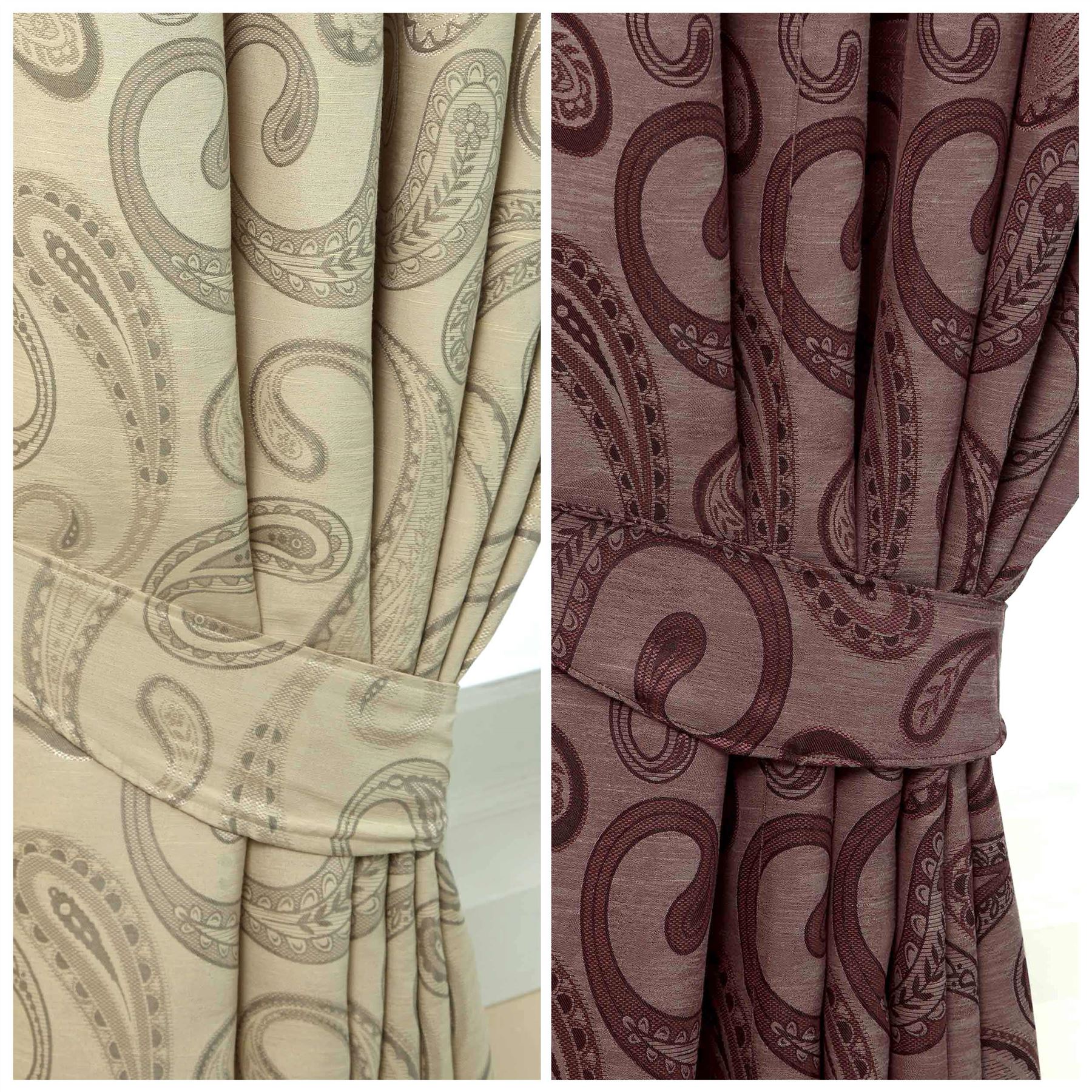 Jacquard Curtains Tie Backs Pair Traditional Paisley Design 66 Cm