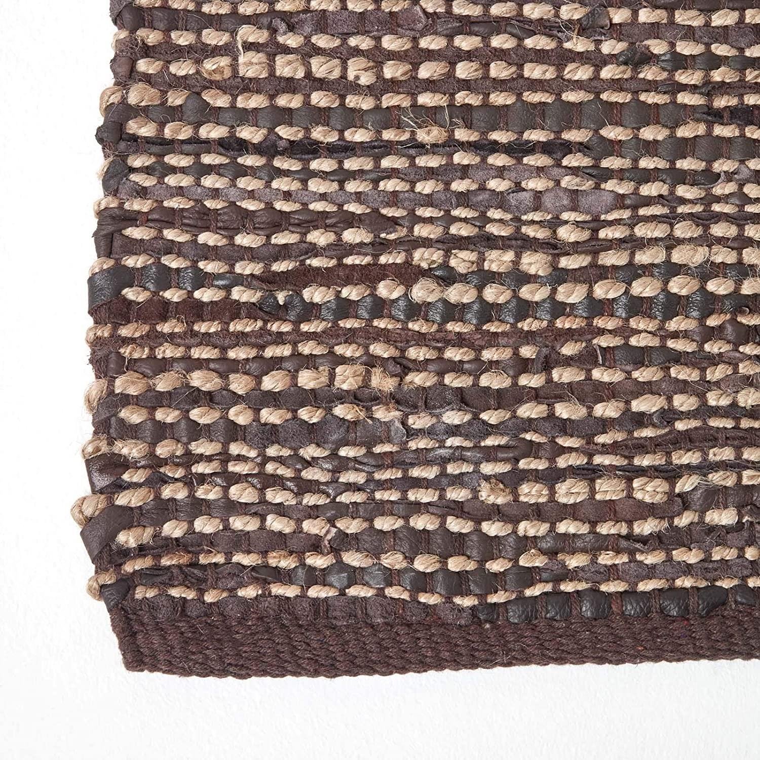 Madras Leather Hemp Rugs for Living Rooms, Brown, Natural - Picture 7 of 20