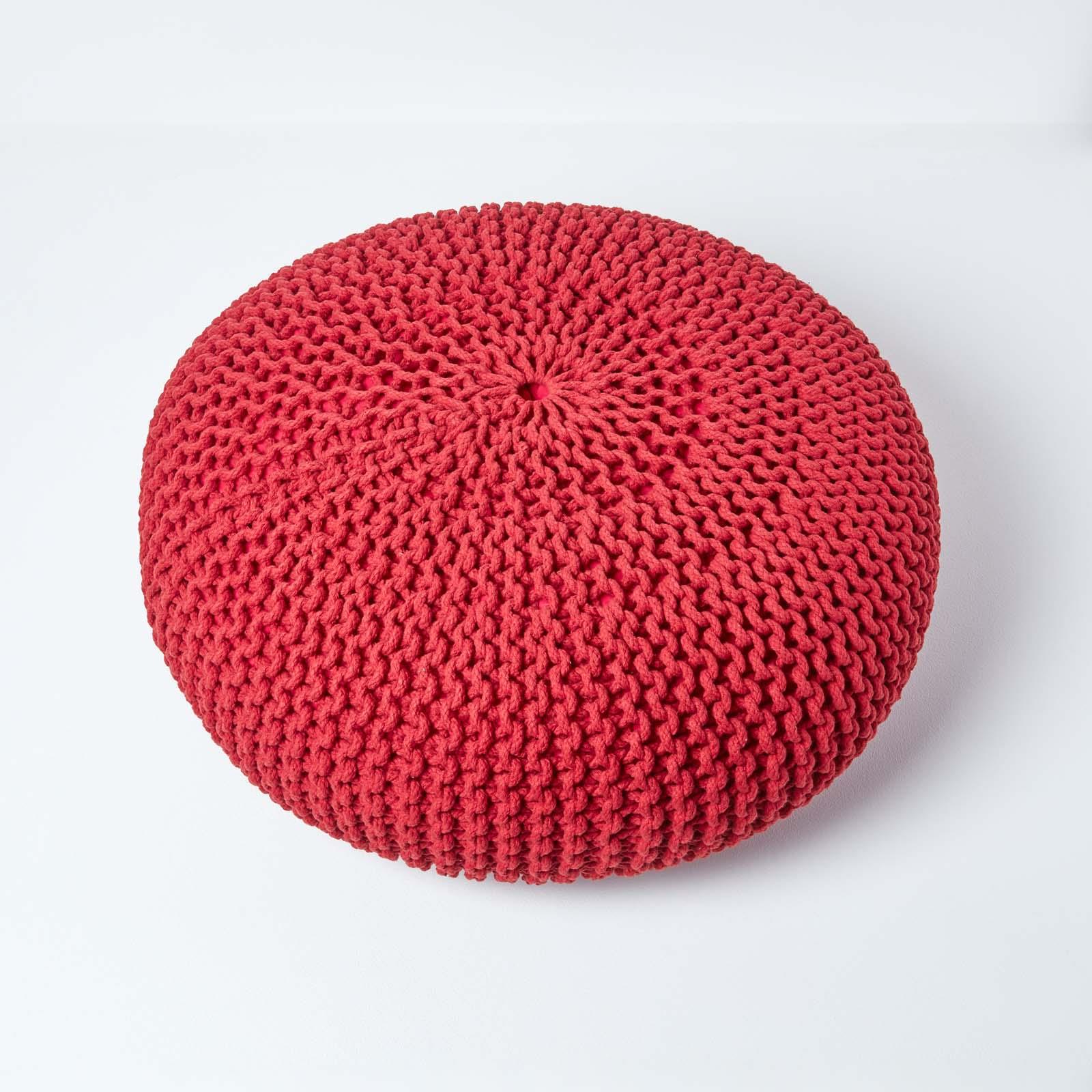 Large Round Cotton Knitted Pouffes Footstools Red, Yellow, Black, Grey, Natural - Picture 93 of 108