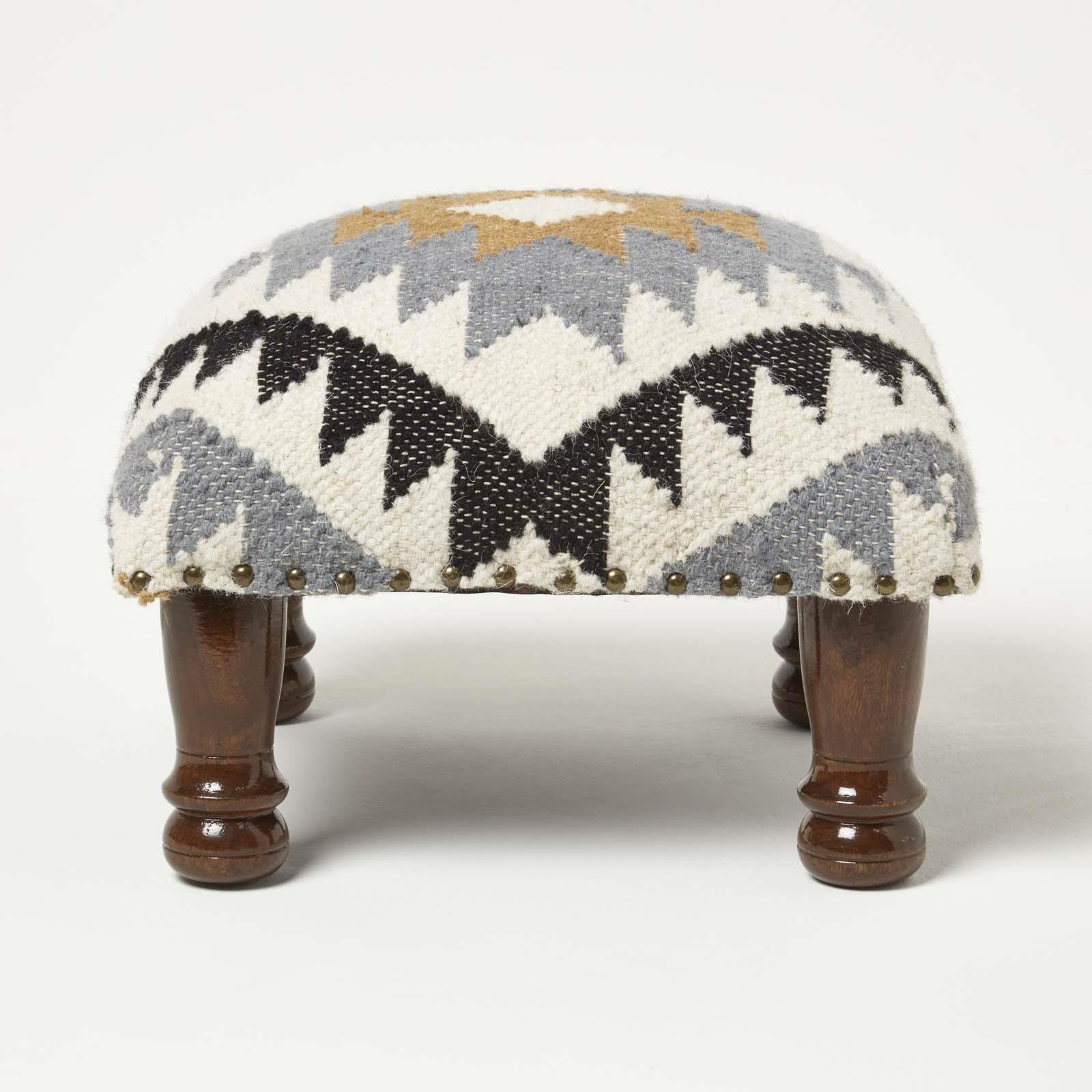 Traditional Style Handmade Kilim Pouffe & Footstool with Wooden Legs - Picture 24 of 34