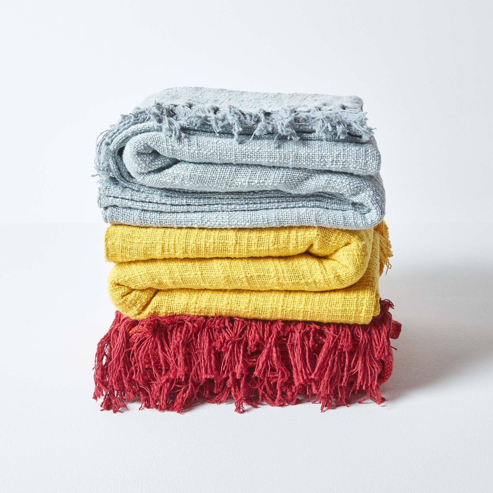 Homescapes Hand woven 100% Pure Cotton Throws for Bed or Sofa Yellow Grey Purple - Picture 29 of 54