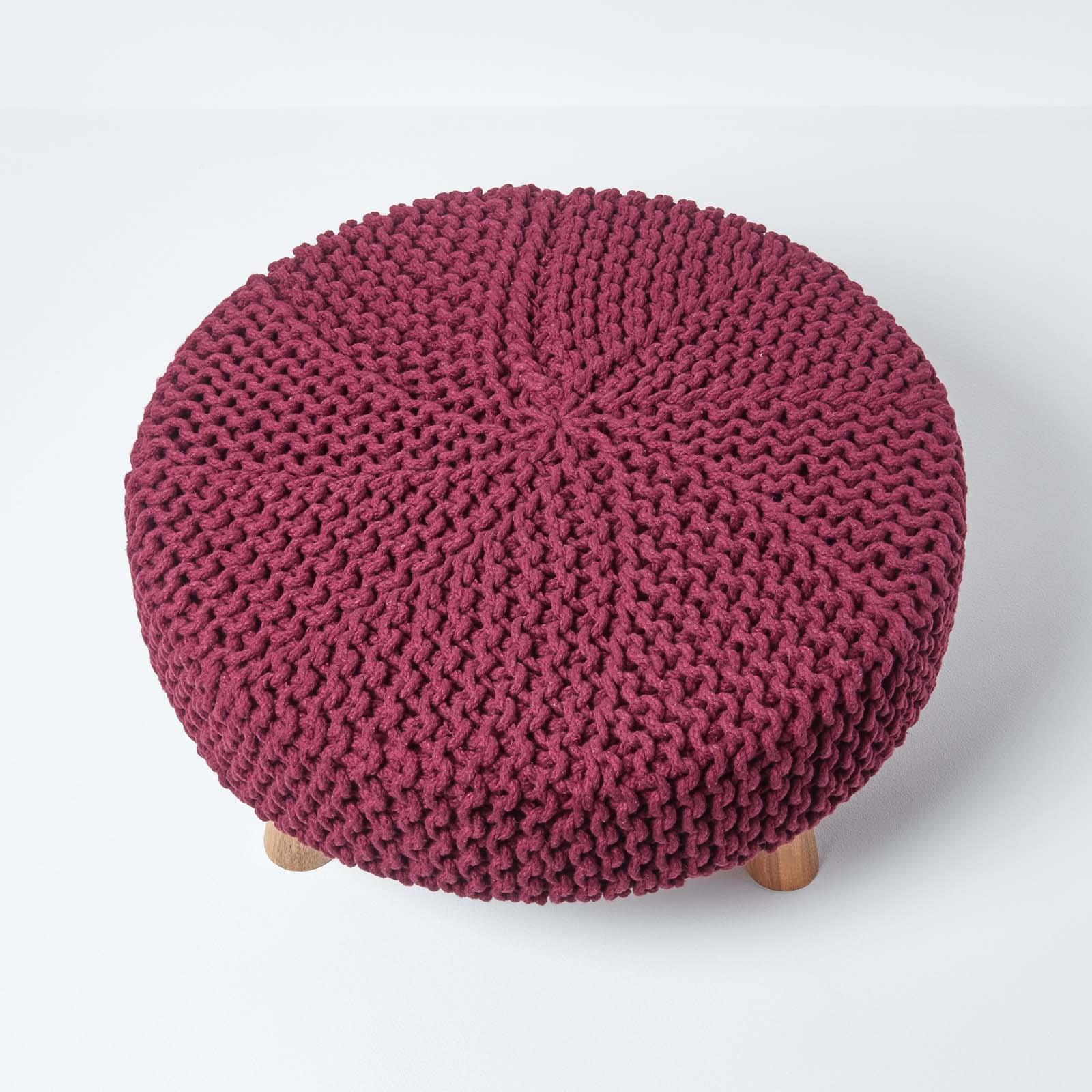 Round Knitted Footstool 100% Cotton Flat Circular with 4 Support Wooden Legs - Picture 76 of 108