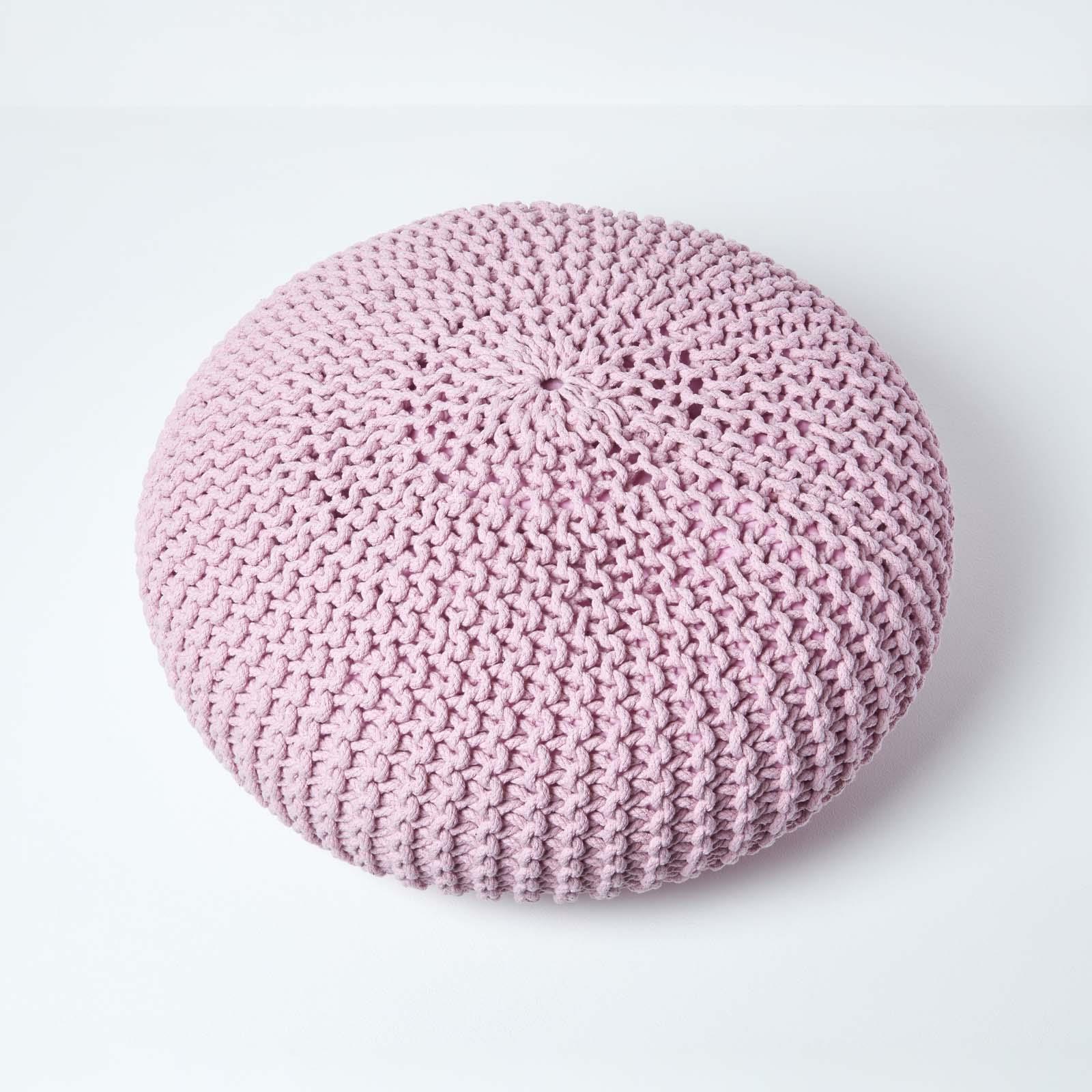 Large Round Cotton Knitted Pouffes Footstools Red, Yellow, Black, Grey, Natural - Picture 81 of 108