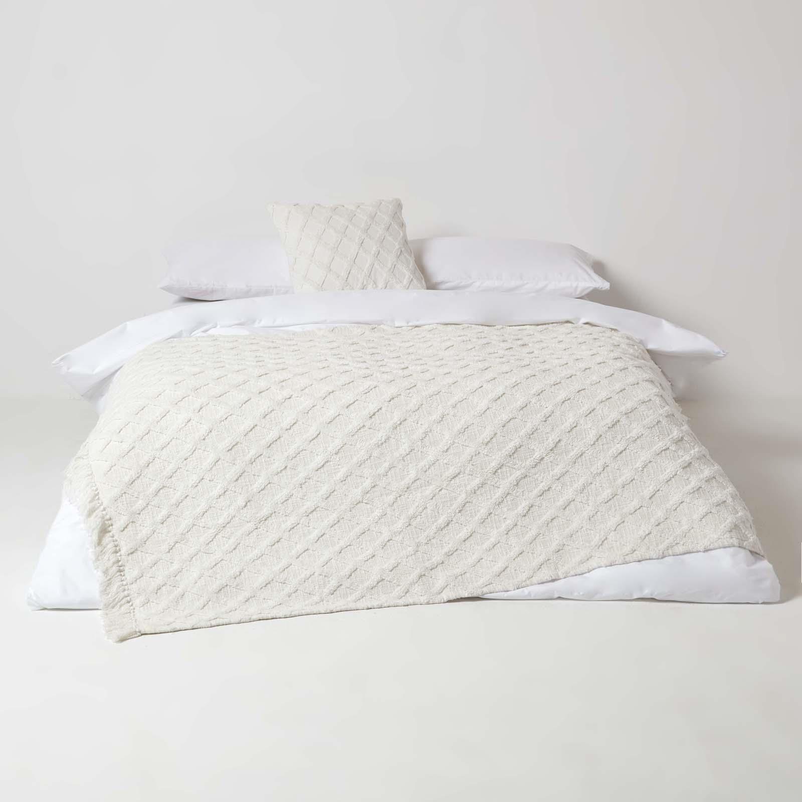 100% Cotton Tufted Throw Geometric Pattern Bedspread Blanket for Bed or Sofa - Picture 10 of 13