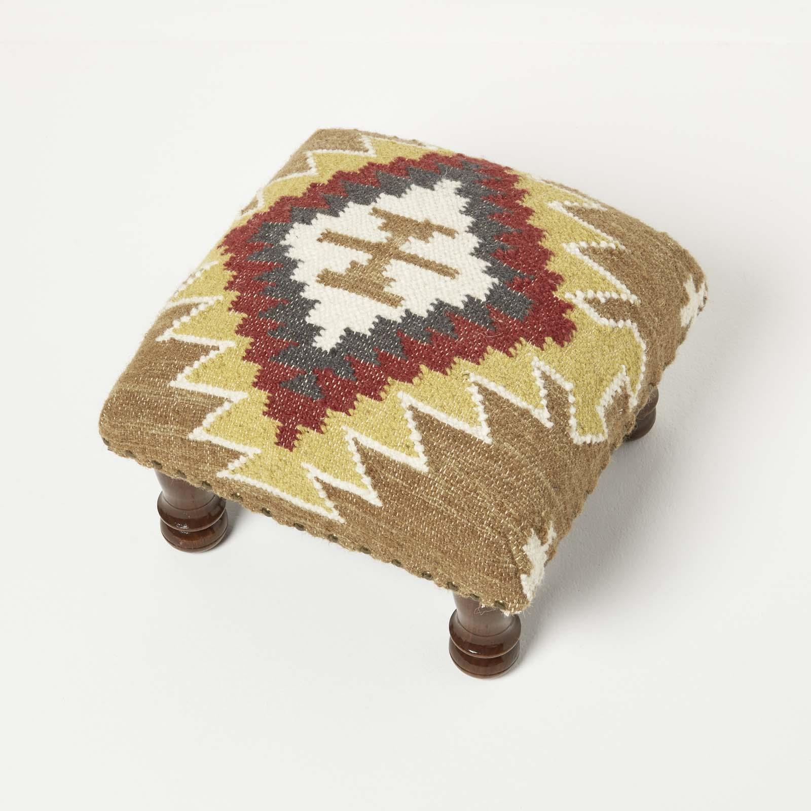 Traditional Style Handmade Kilim Pouffe & Footstool with Wooden Legs - Picture 10 of 34