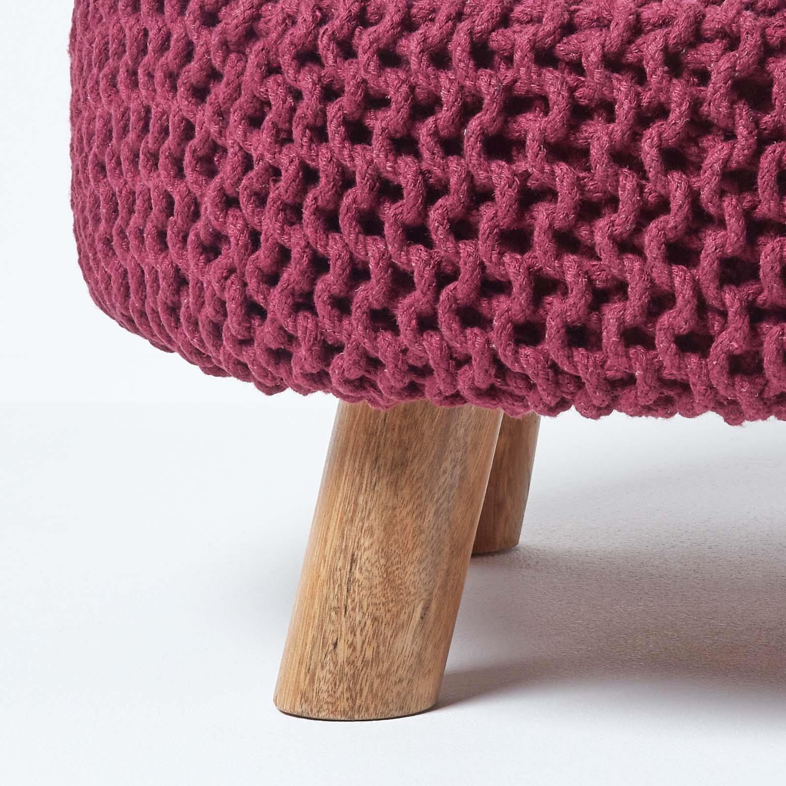 Round Knitted Footstool 100% Cotton Flat Circular with 4 Support Wooden Legs - Picture 77 of 108