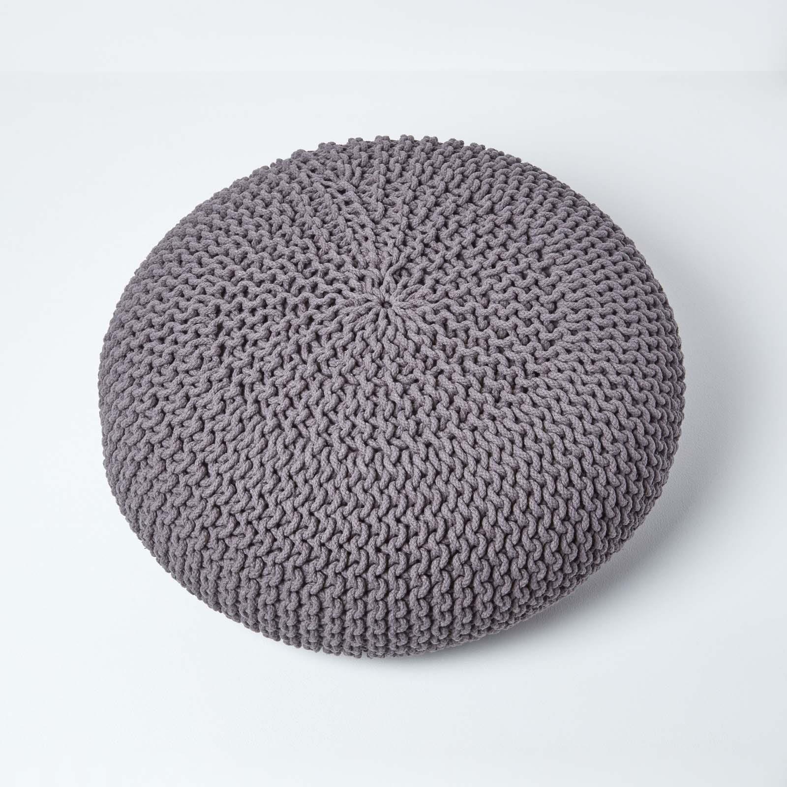 Large Round Cotton Knitted Pouffes Footstools Red, Yellow, Black, Grey, Natural - Picture 34 of 108
