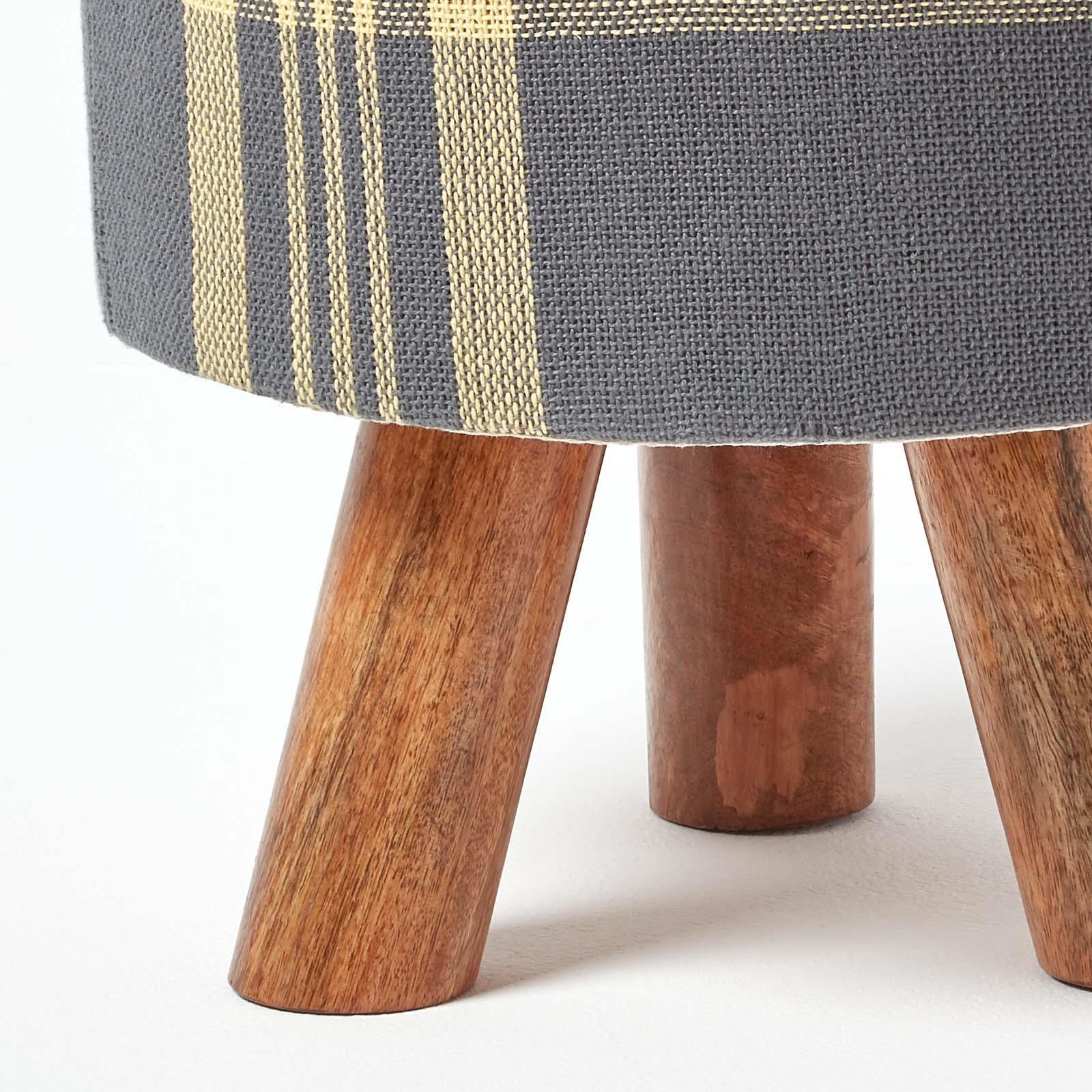 Tartan Check Tall and Flat Footstool with Wooden Legs - Picture 22 of 23