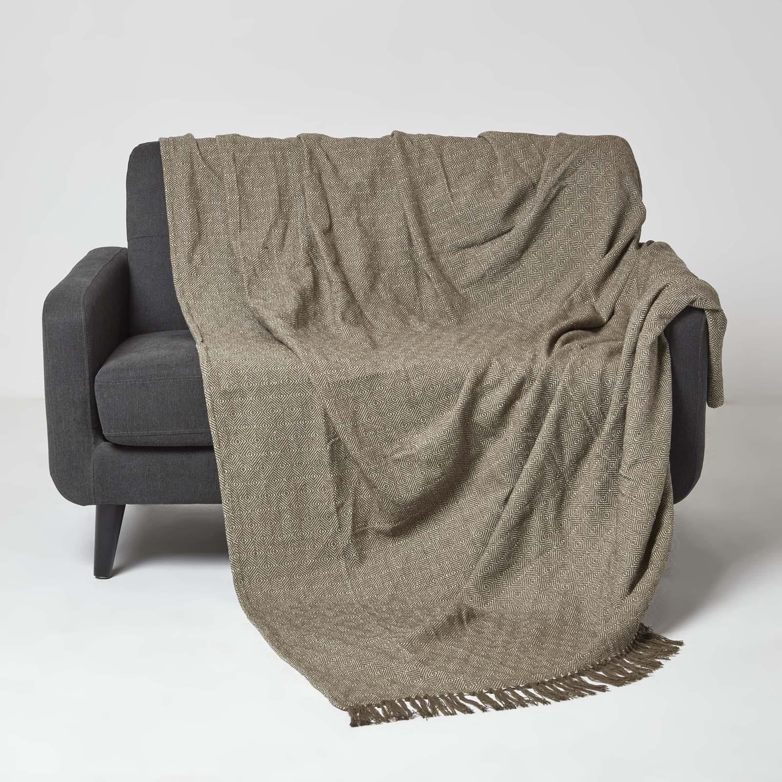 100% Cotton Lightweight Handwoven Textured "MALDA" Throw Blanket with Tassels - Picture 2 of 16