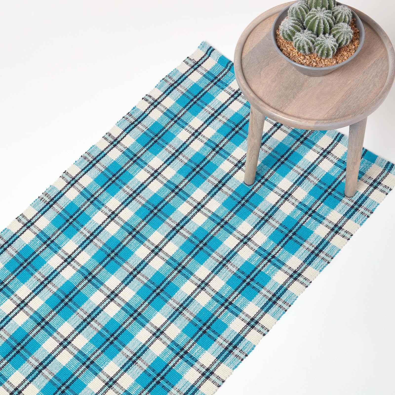 Handwoven Geometric & Checked Pattern Contemorary Style Cotton Hallway Runner - Picture 12 of 36